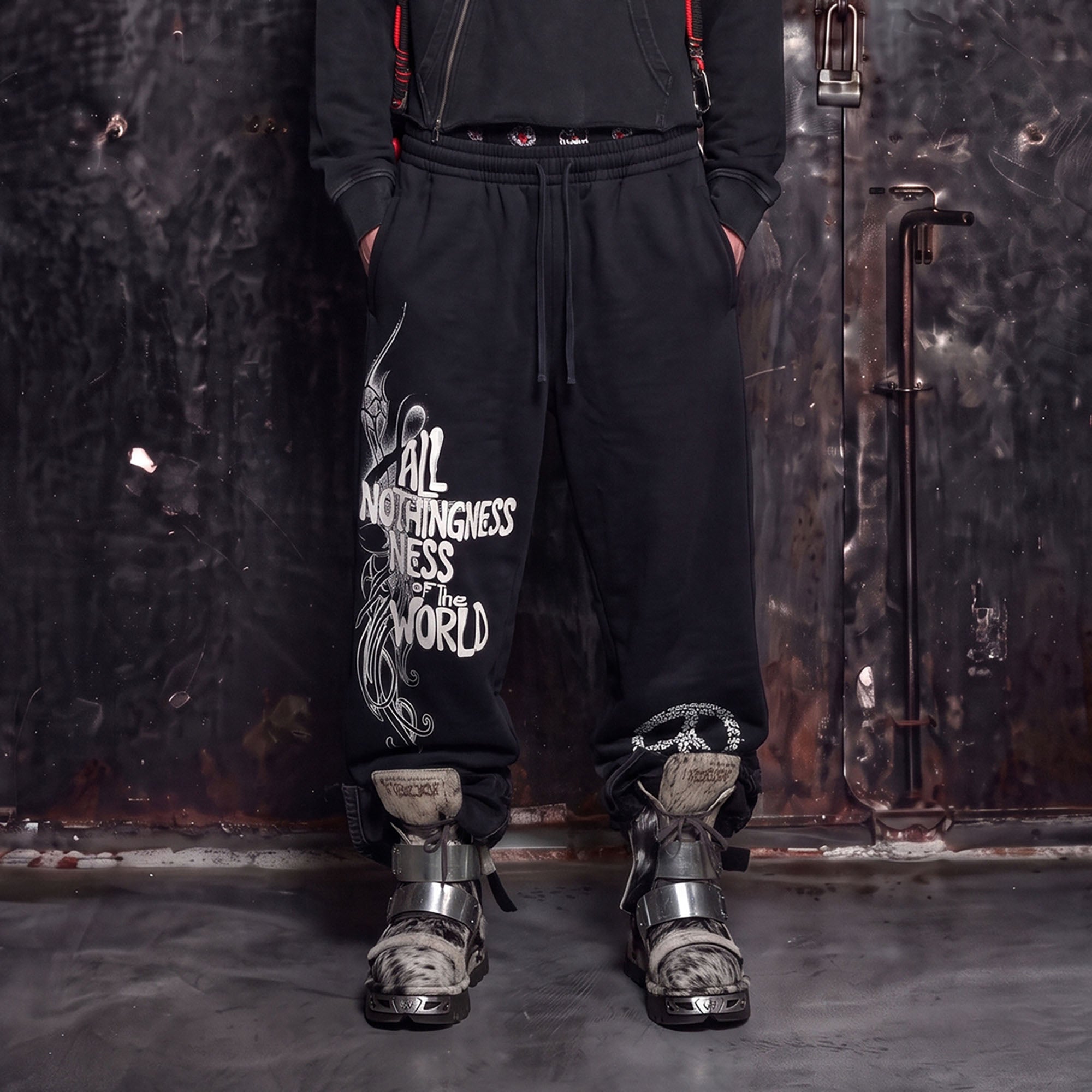 NOTHINGNESS WORLD Graffiti Script Baggy Sweatpants