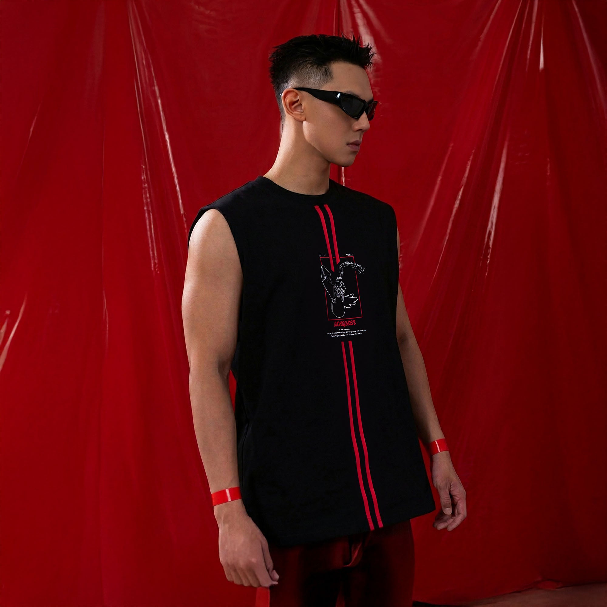 CLP Contrast Stripe Graphic Oversized Vest, premium urban and streetwear designers apparel on PROJECTISR.com, CLP