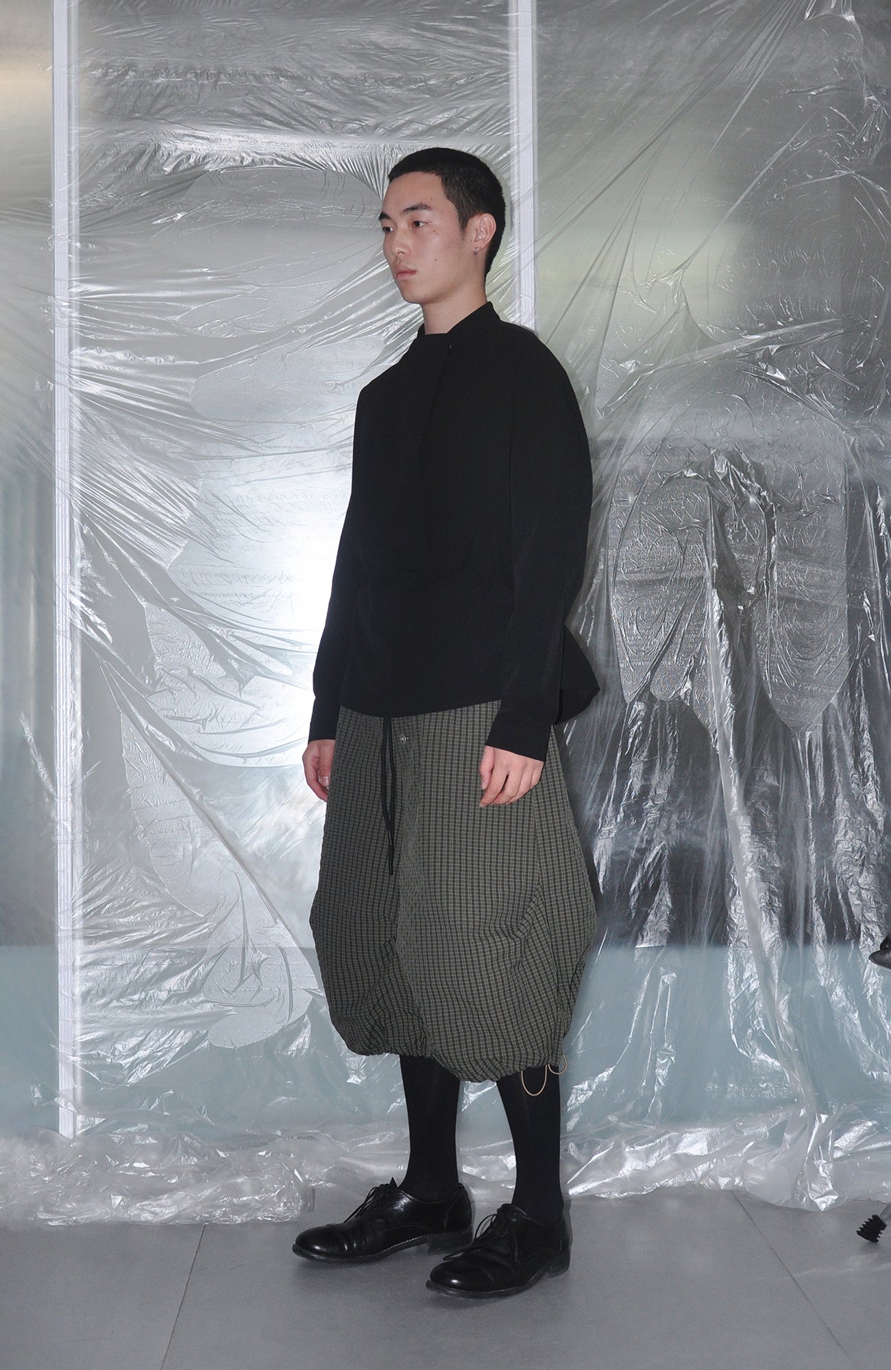 7440 37 1 Check Drawstring Wide-Leg Cropped Pants