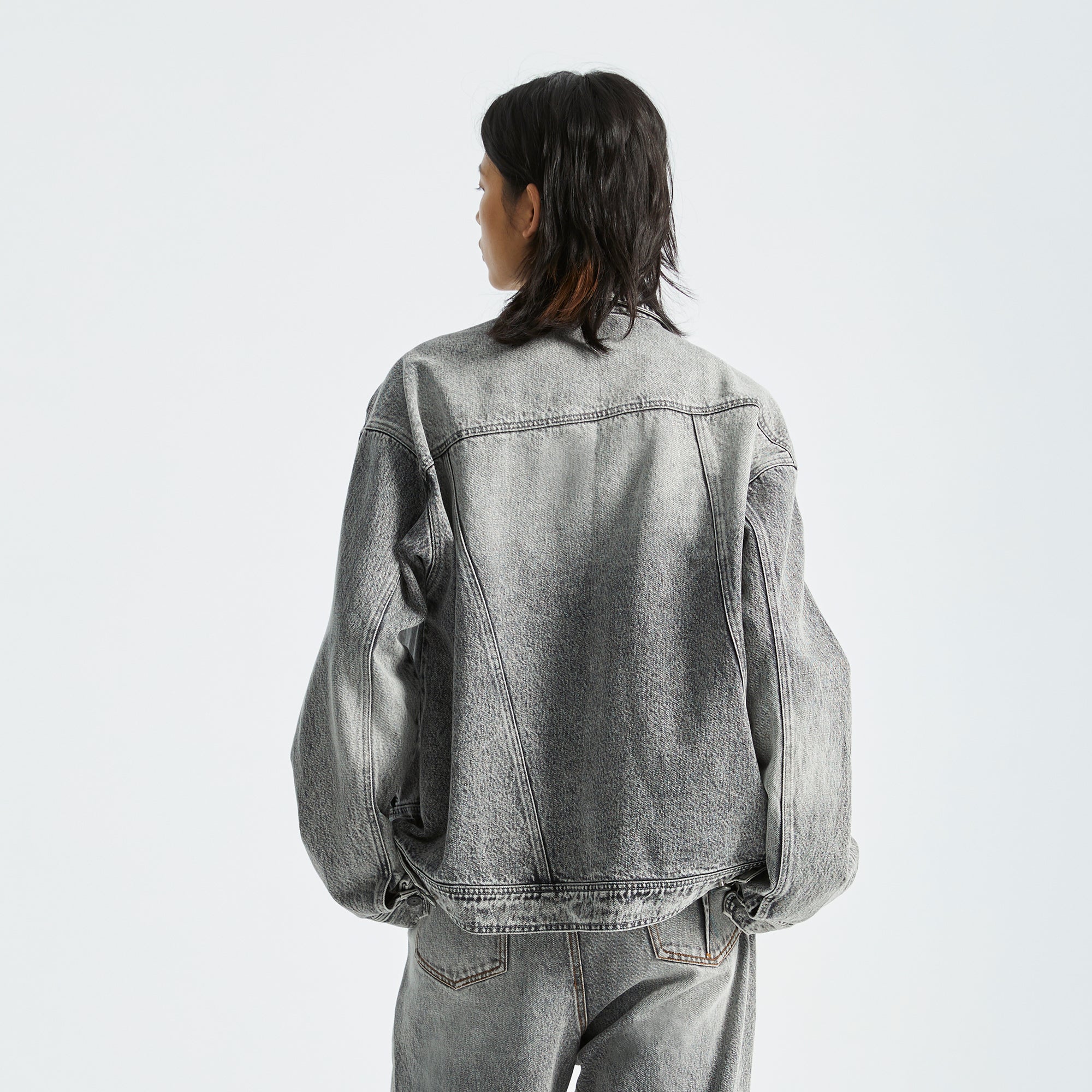 ORGANIC EMOTION Asymmetrical Washed Denim Jacket