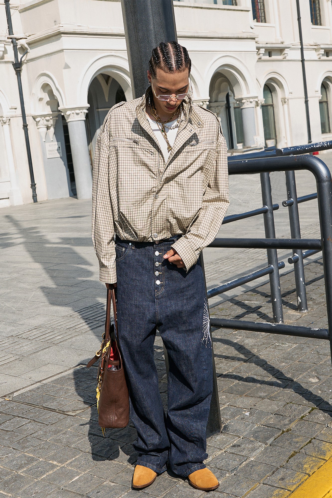 STEEPC Gingham Drawstring-Hem Boxy Jacket