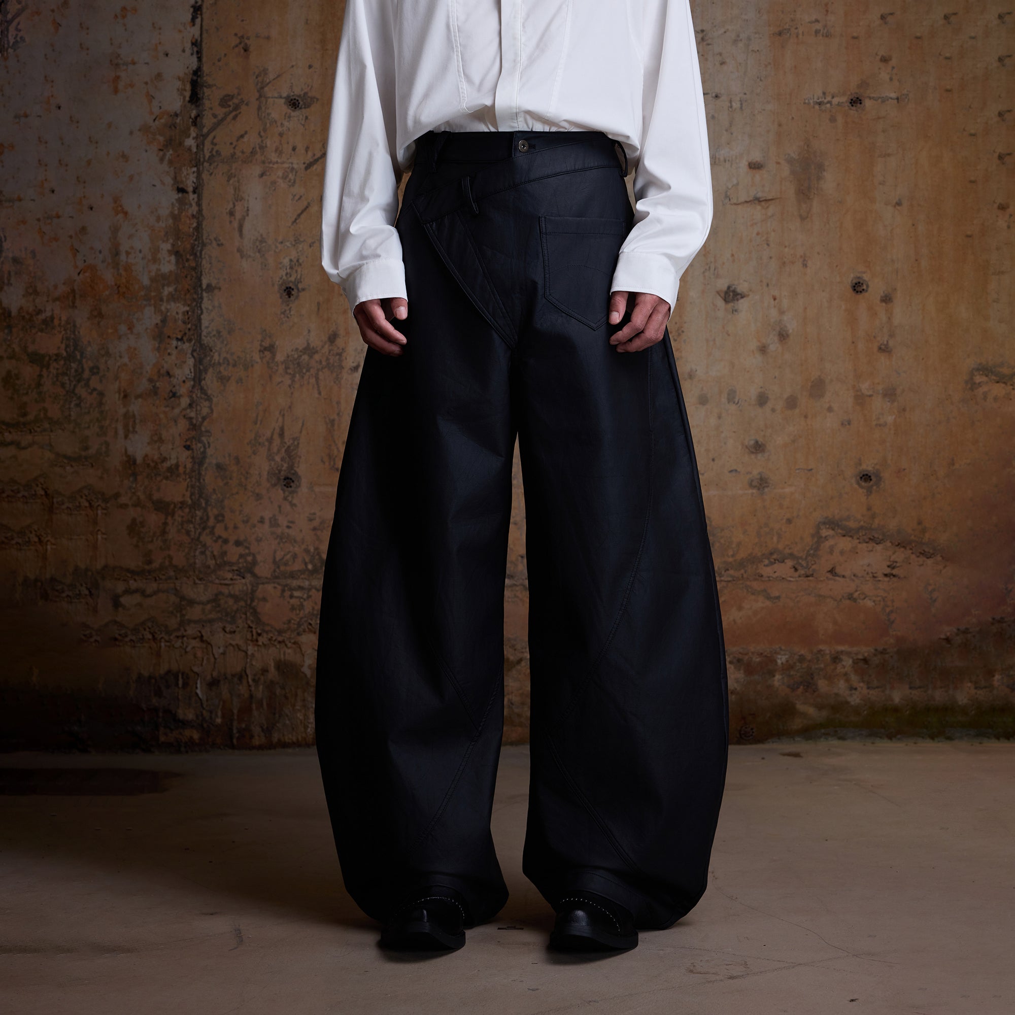 2000RSK Asymmetrical Spliced Sculptural Curved Trousers