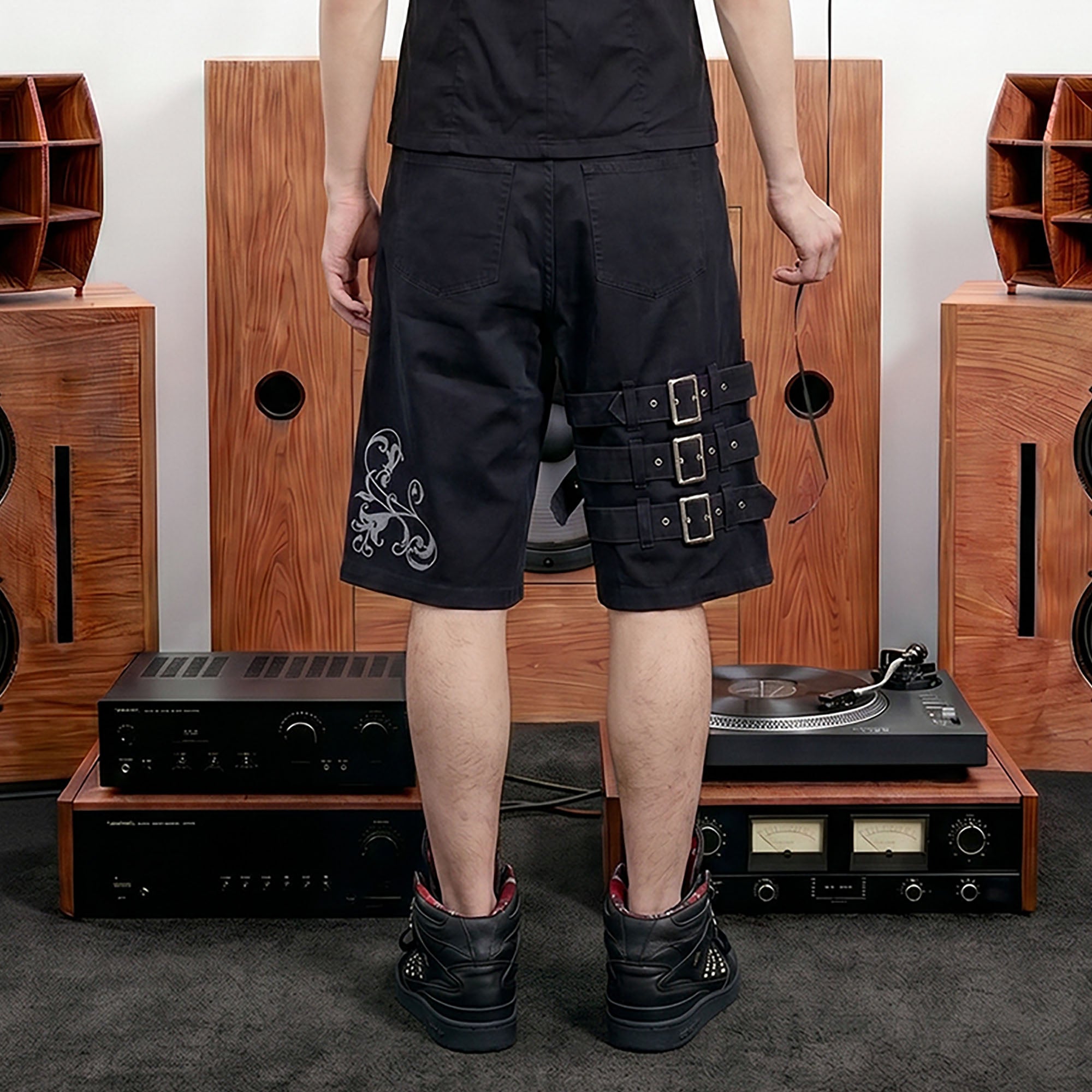 NOTHINGNESS WORLD Washed Buckle-Strap Cargo Shorts