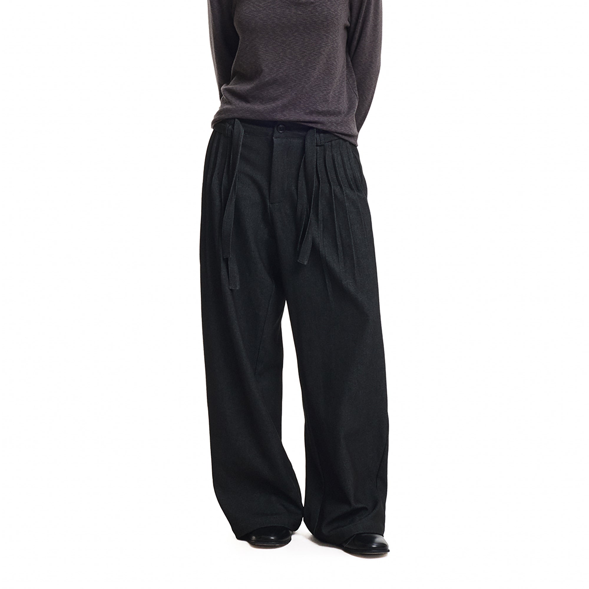 KREATE Double Belt Pleated Wide-Leg Trousers