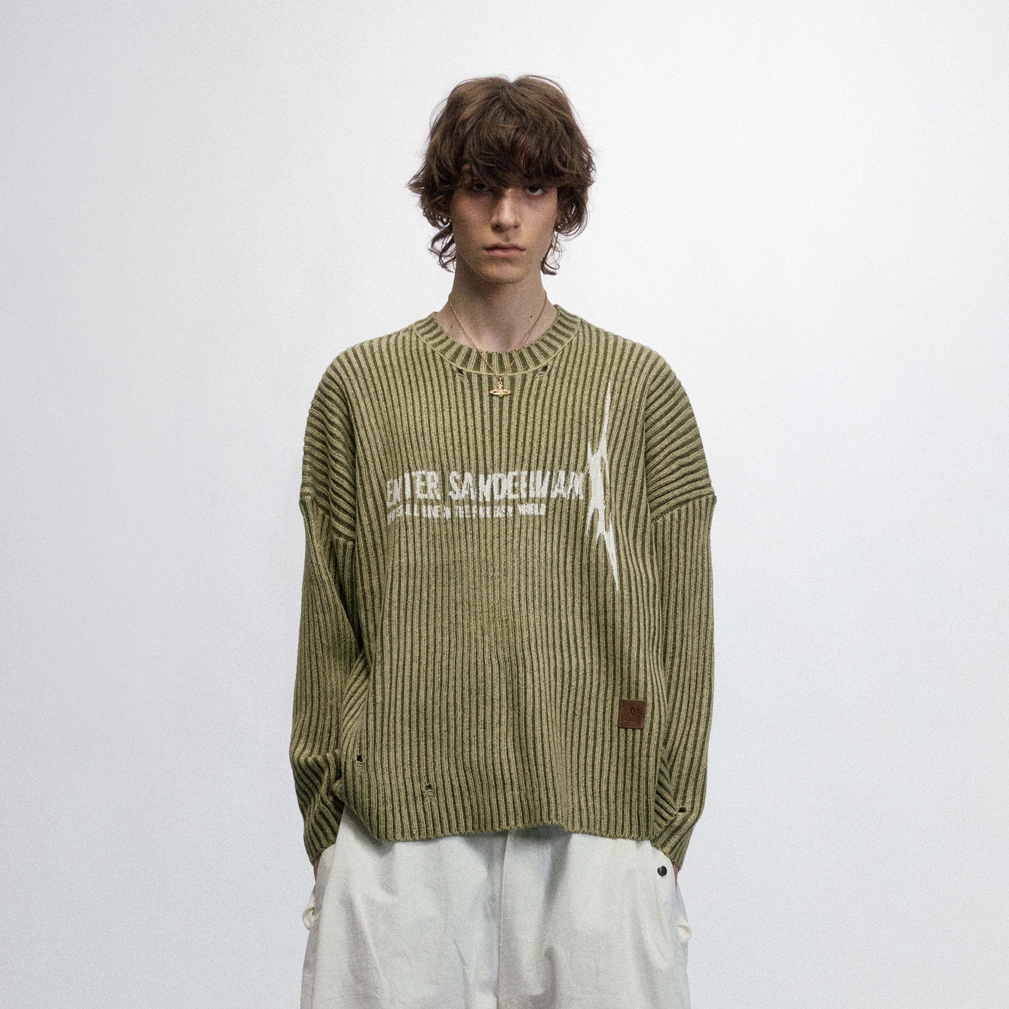 OVDY Faded Ripped Slogan Raw Edge Sweater