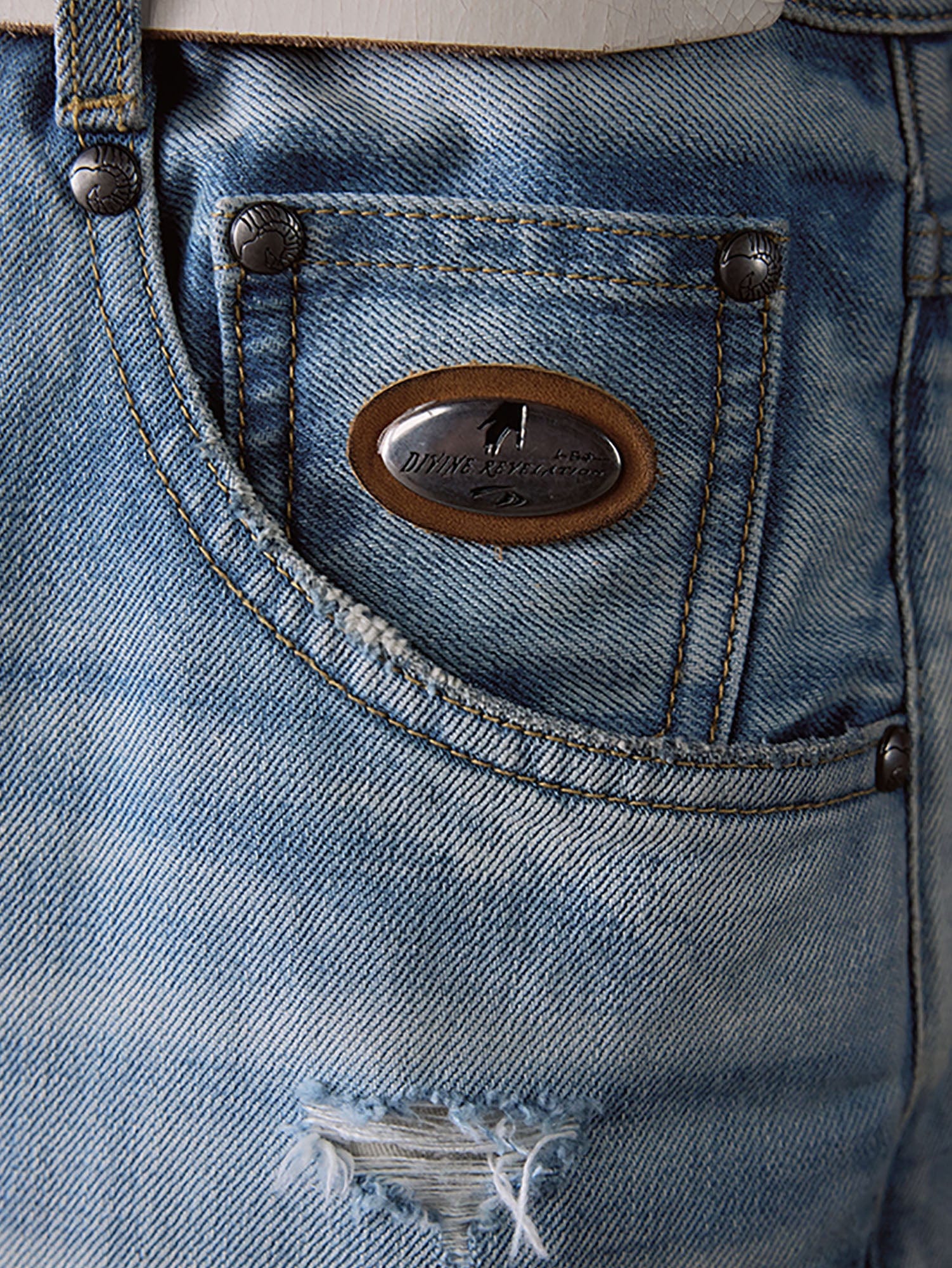 IN EXISTENCE Distressed Patchwork Creased Washed Wide-Leg Jeans, premium urban and streetwear designers apparel on PROJECTISR.com, IN EXISTENCE