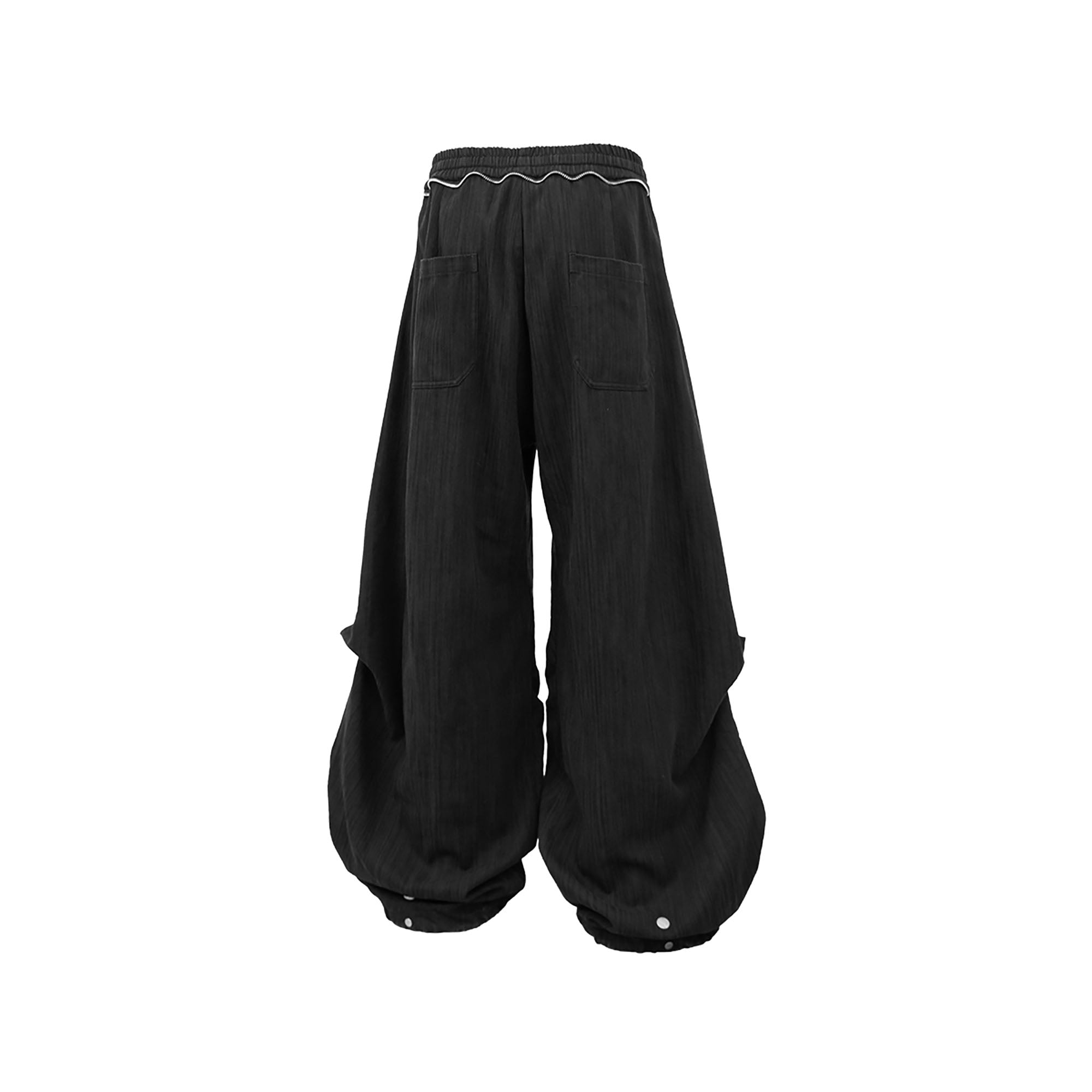 RELABEL Crinkled Drawstring Oversized Pants Black