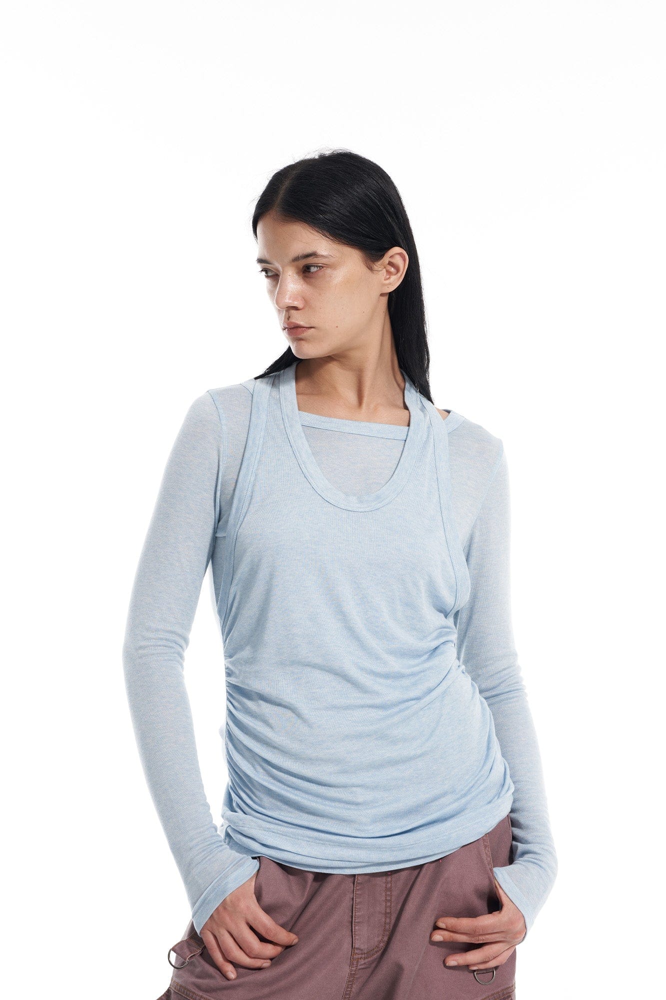 VANN VALRENCE Essential Layered Halter-Neck Long-Sleeve Tee, premium urban and streetwear designers apparel on PROJECTISR.com, VANN VALRENCE