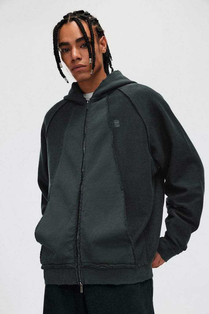 BONELESS Raw-Edge Spliced Zip-Up Hoodie, premium urban and streetwear designers apparel on PROJECTISR.com, BONELESS