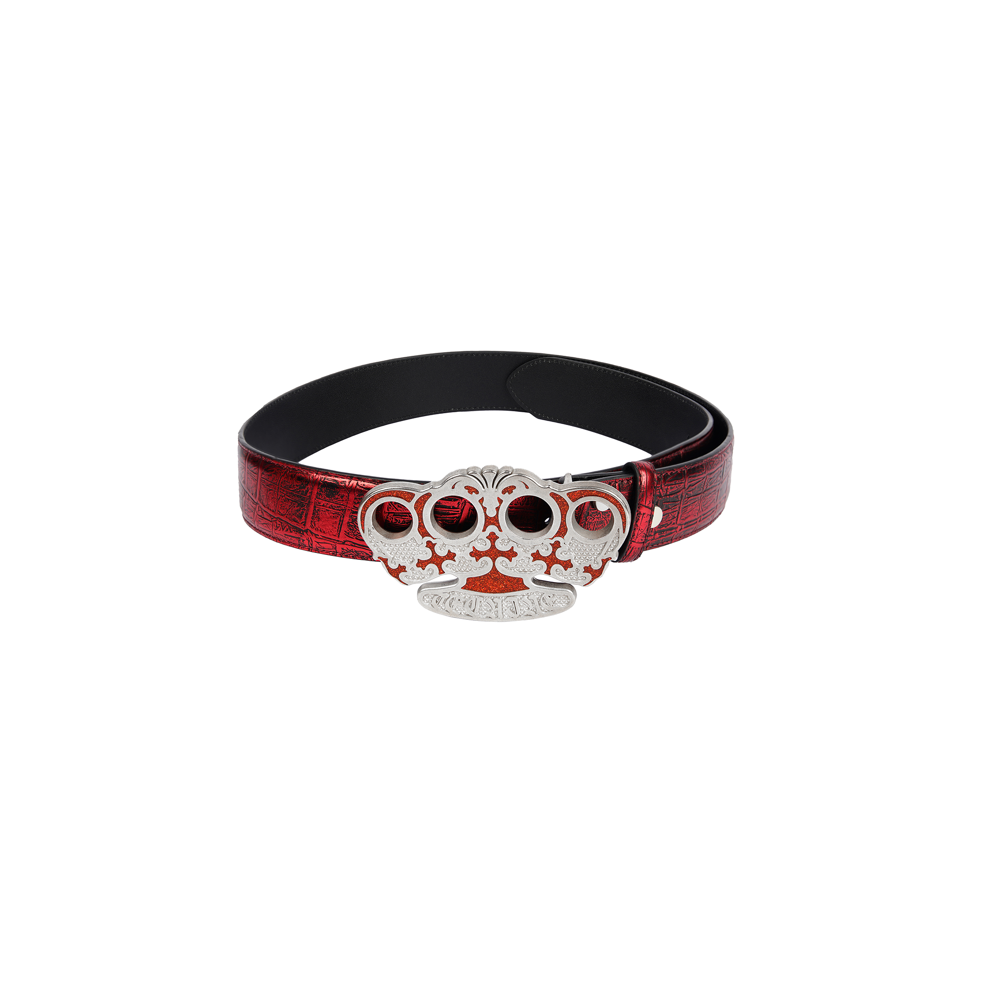 TECNINEGROUP Knuckle Crown Glitter Croc Leather Belt
