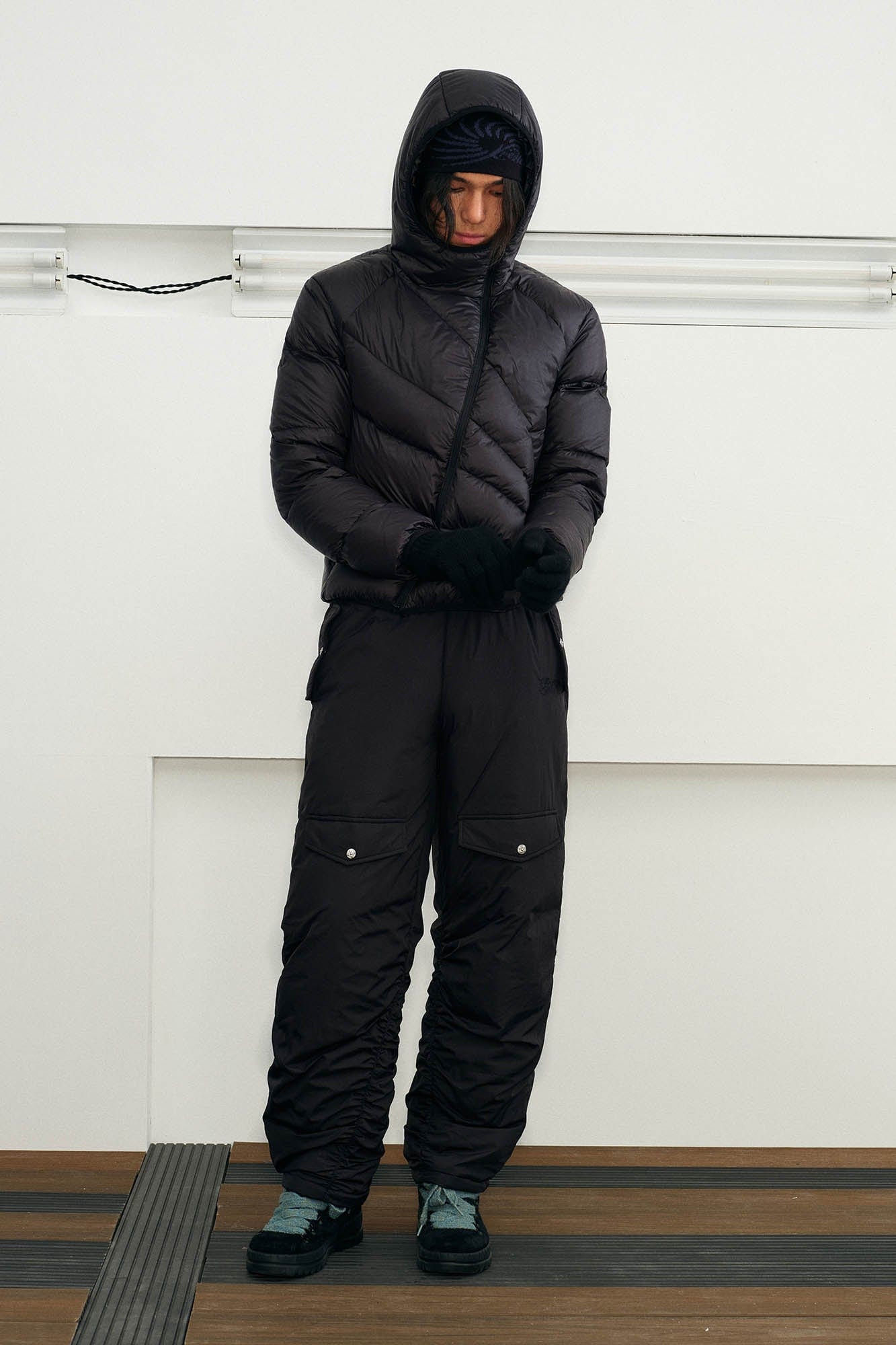 KREATE Asymmetrical Quilted Hooded Down Jacket