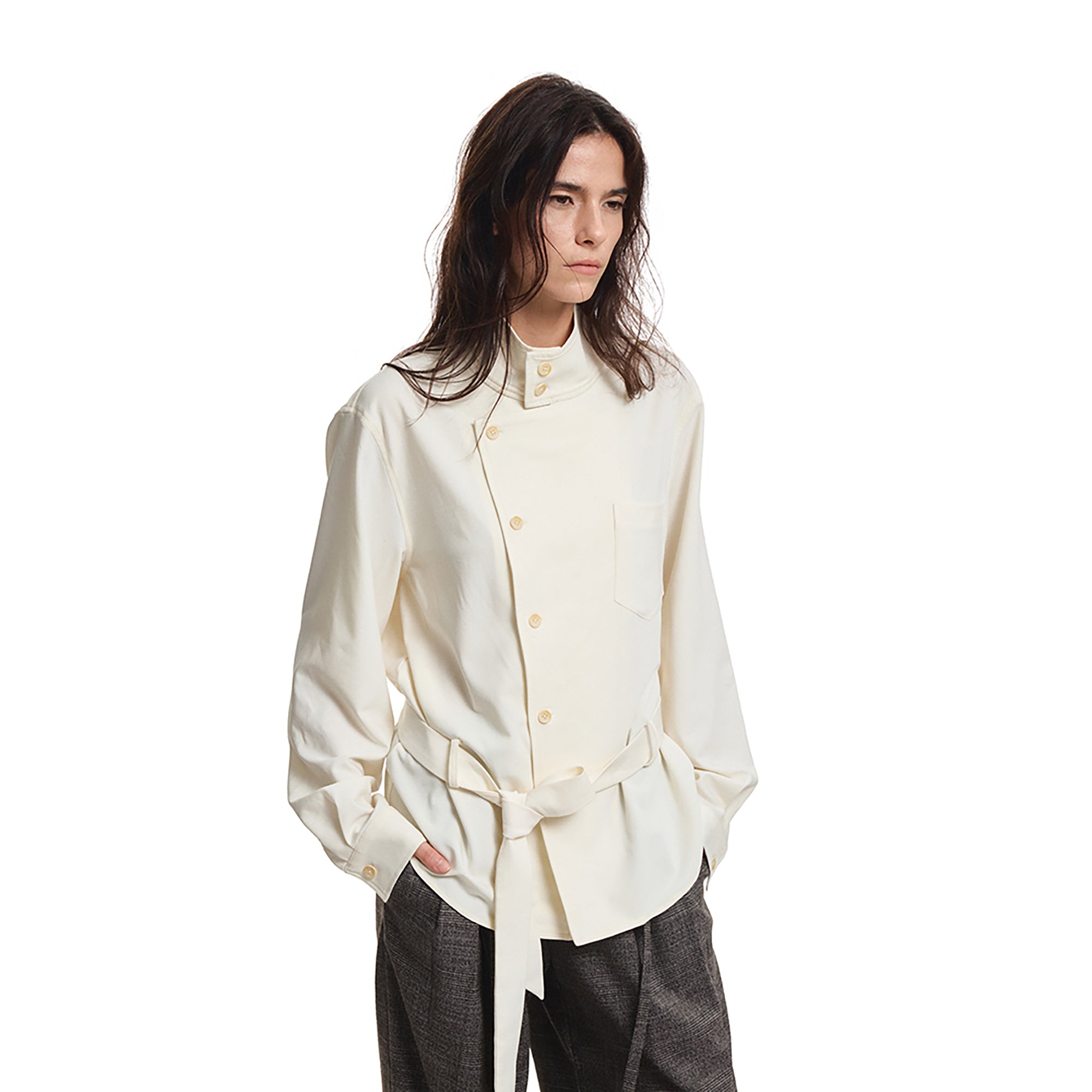 KREATE Stand Collar Wrap Tie Shirt