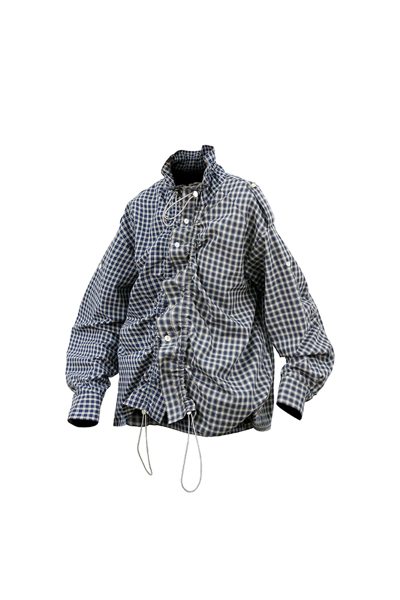 RELABEL Ruched Contrast Gingham Drawstring Shirt, premium urban and streetwear designers apparel on PROJECTISR.com, RELABEL