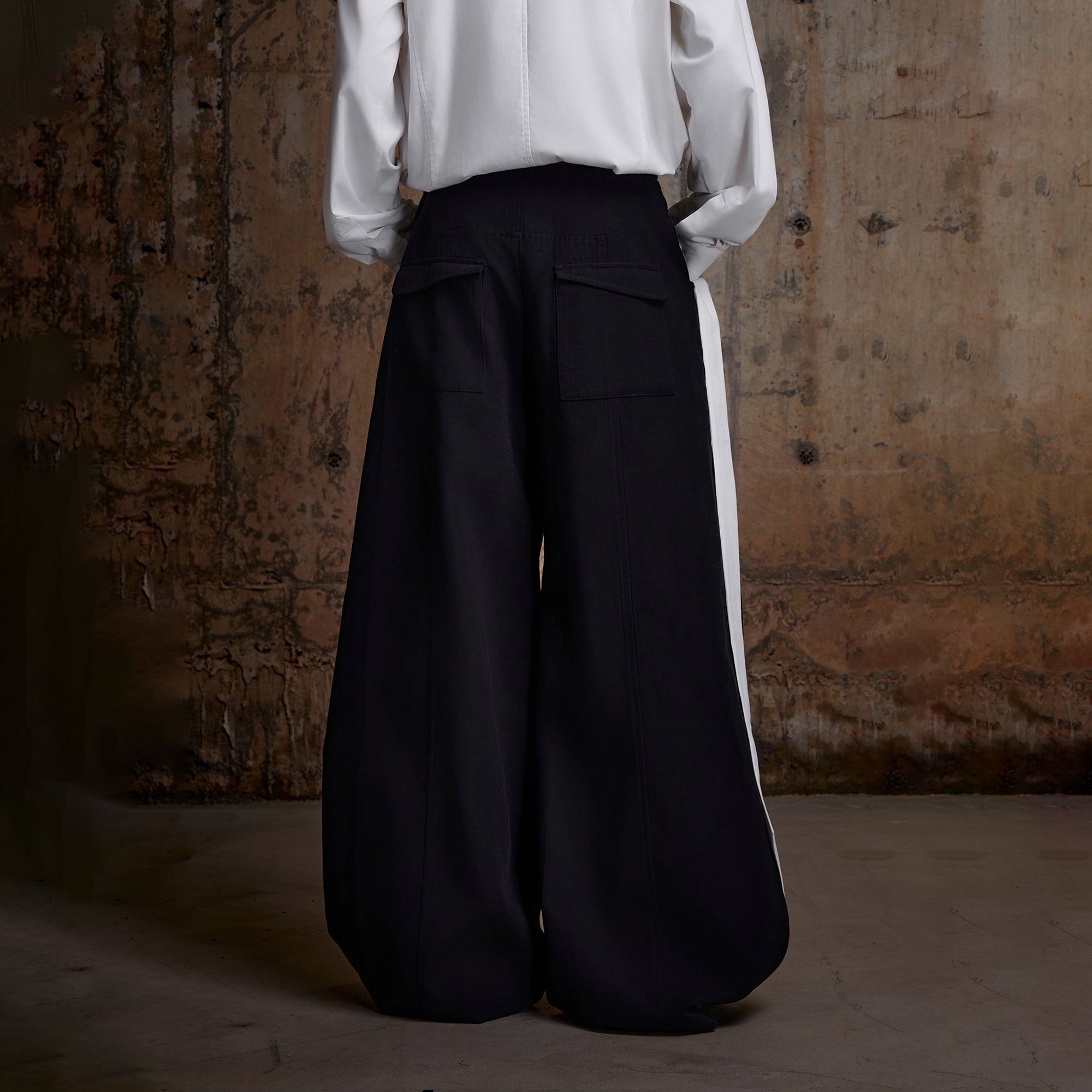 2000RSK Crinkled Detachable Ribbon Wide-Leg Trousers