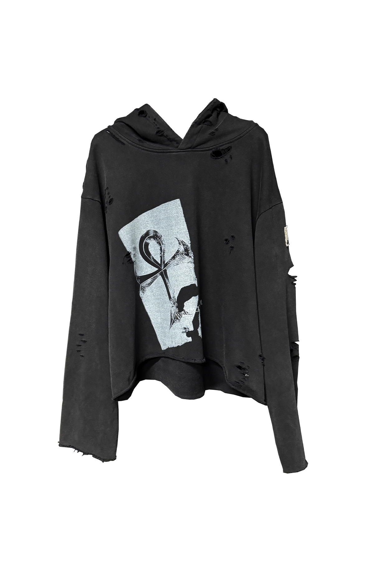 ANTI WAR REVIVAL Distressed Frayed Raw-Edge Oversized Hoodie