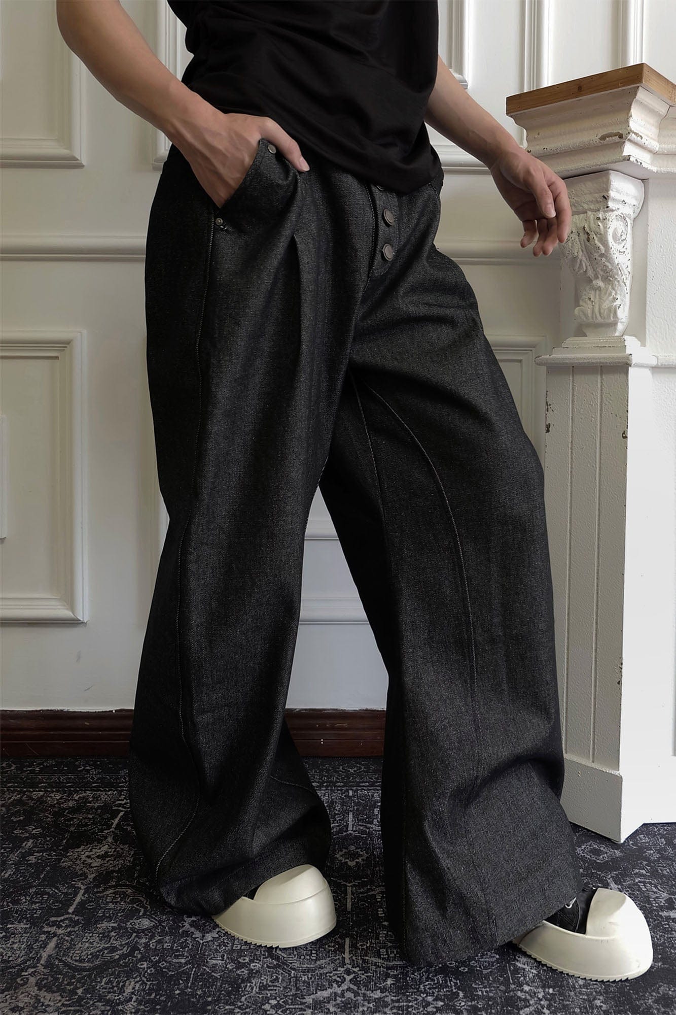 SSIN7 Spliced Button-Up Oversized Raw Jeans, premium urban and streetwear designers apparel on PROJECTISR.com, SSIN7