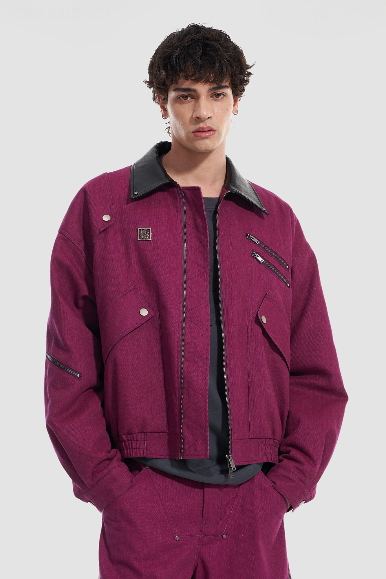 VANN VALRENCE Contrast Multi-Zip Padded Utility Jacket
