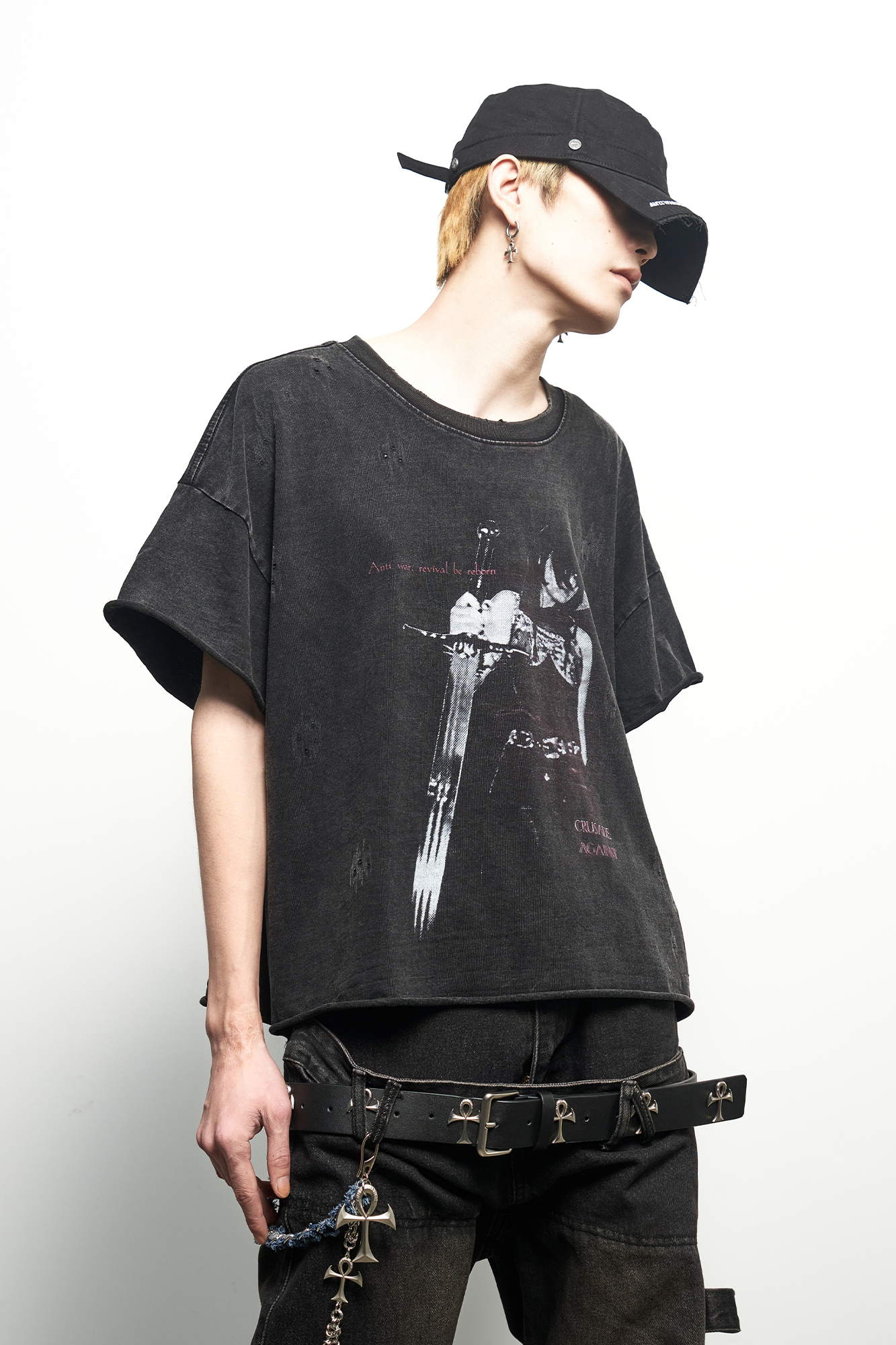 ANTI WAR REVIVAL Retro Distressed Raw Edge T-Shirt