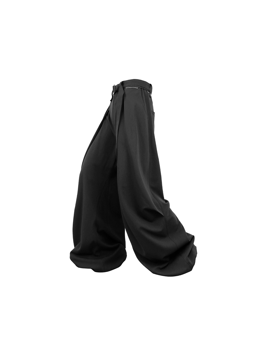 RELABEL Wool-Blend Pleated Draped Wide-Leg Pants Black, premium urban and streetwear designers apparel on PROJECTISR.com, RELABEL