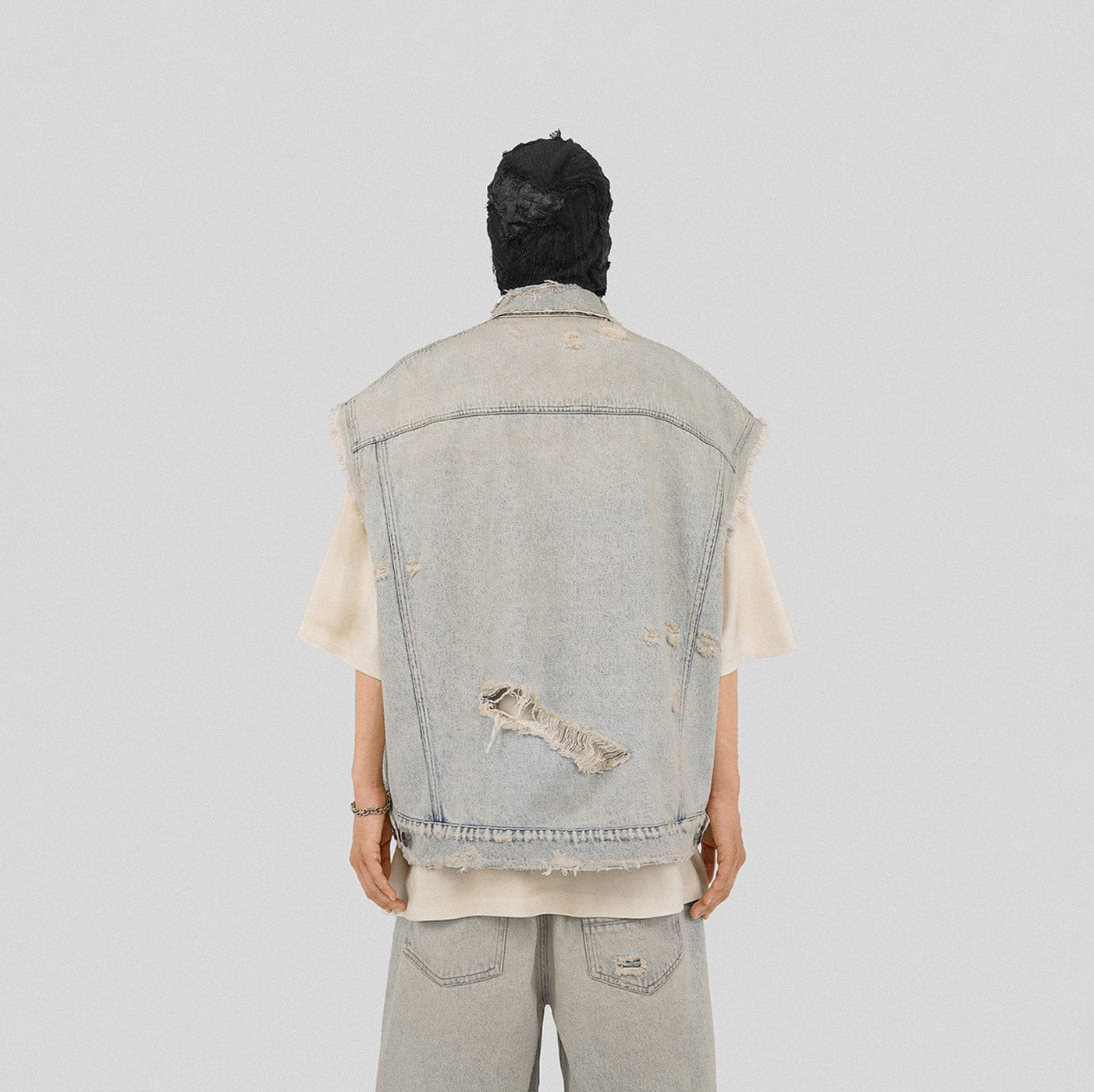 UNDERWATER Raw Edge Washed Denim Vest, premium urban and streetwear designers apparel on PROJECTISR.com, UNDERWATER