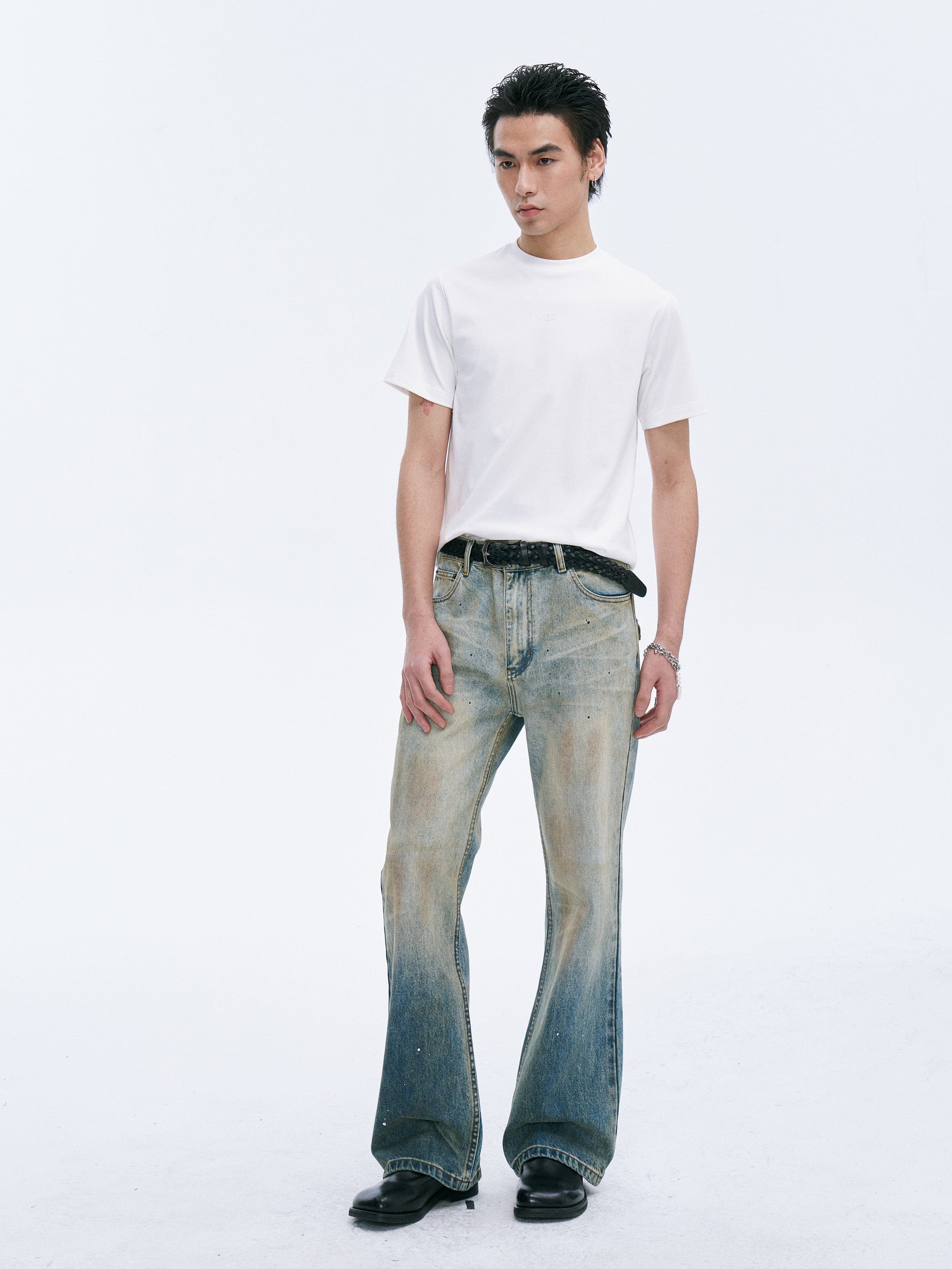 CATSSTAC Washed Sunfade Paint-Splatter Wide-Leg Jeans, premium urban and streetwear designers apparel on PROJECTISR.com, CATSSTAC