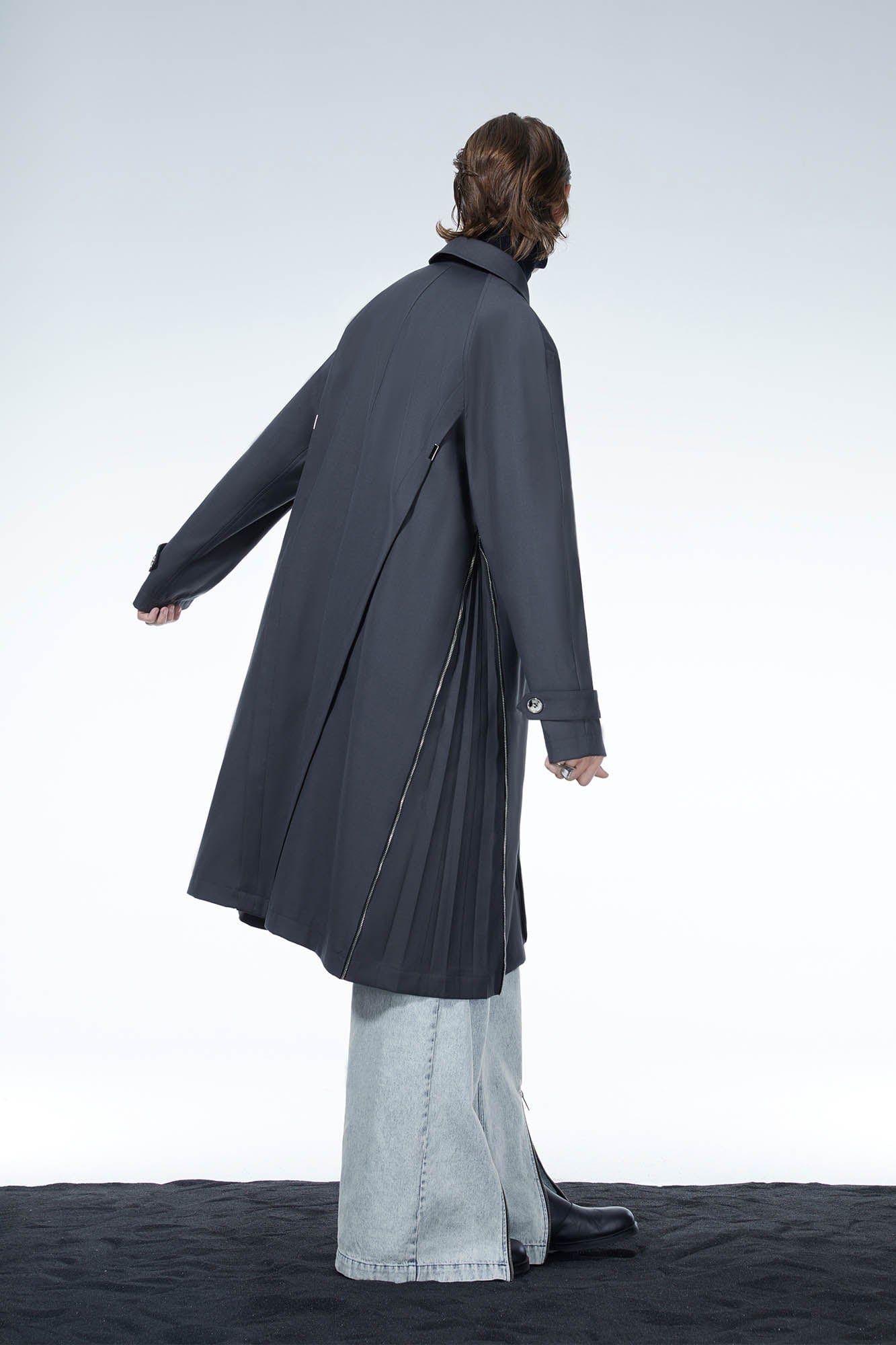 LOSTNFOUND Spliced Pleated Side-Zip Overcoat