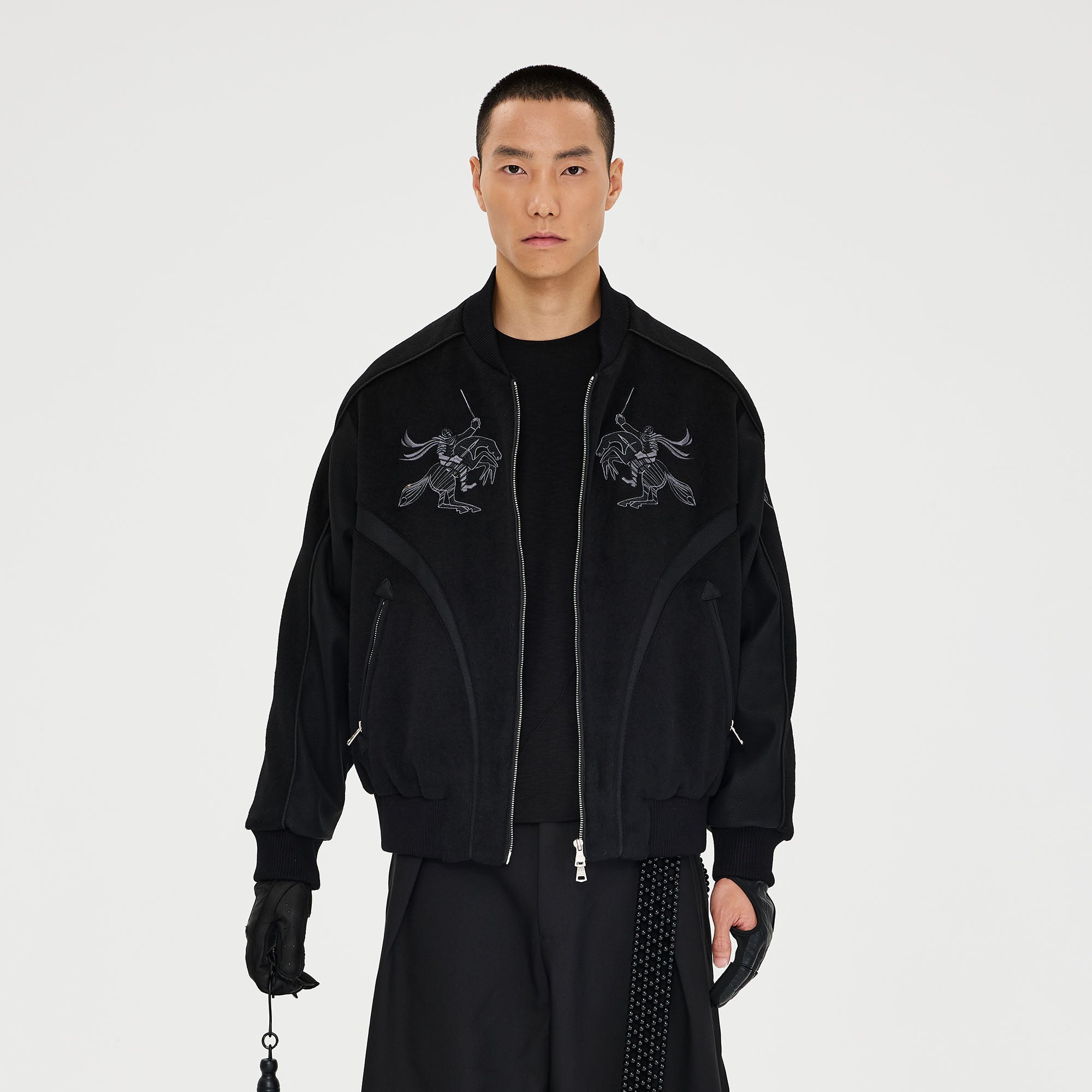 CATSSTAC Warrior Embroidered Panel Bomber Jacket, premium urban and streetwear designers apparel on PROJECTISR.com, CATSSTAC