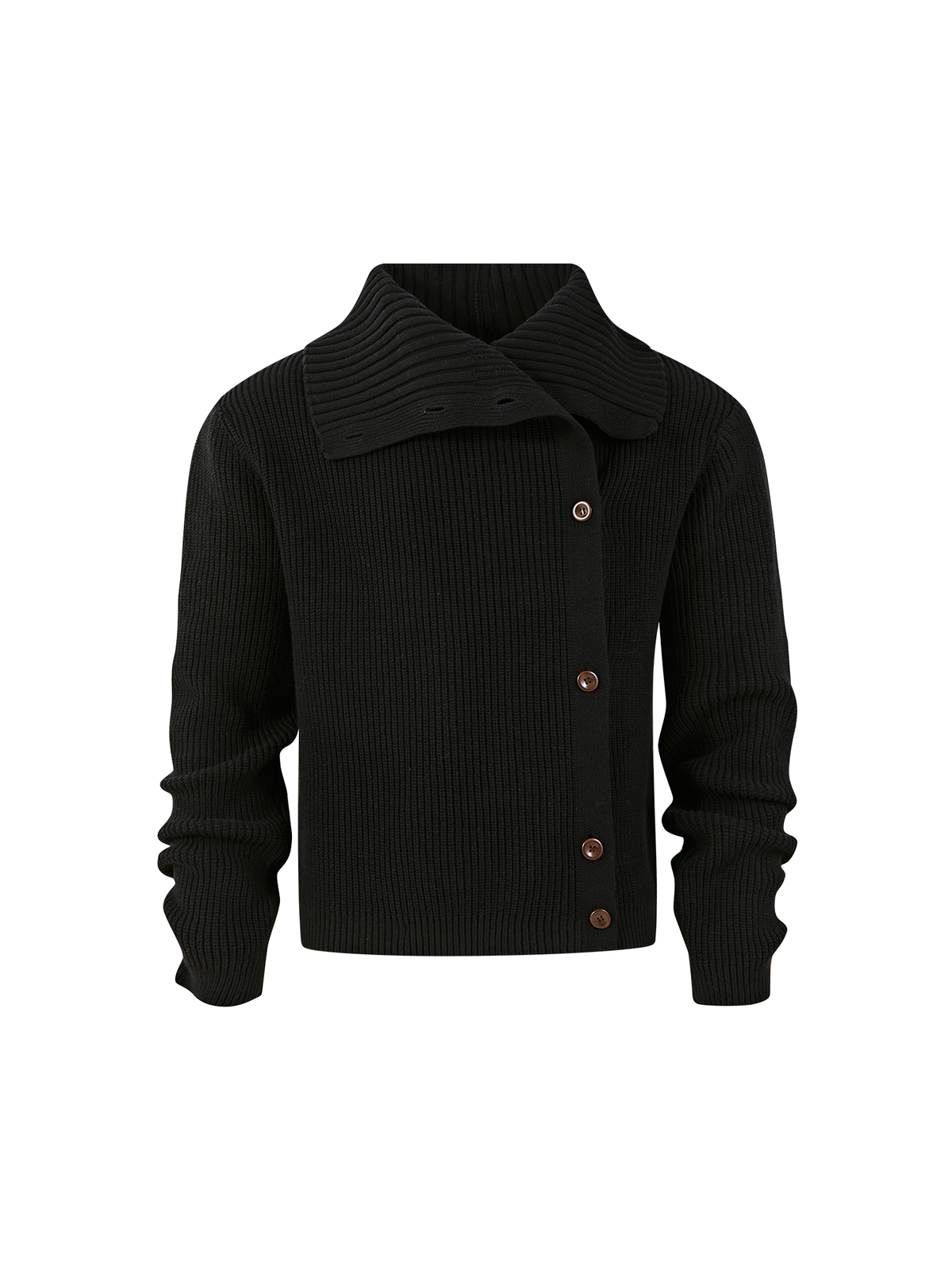 KREATE Asymmetrical Collar Ribbed Open-Front Sweater