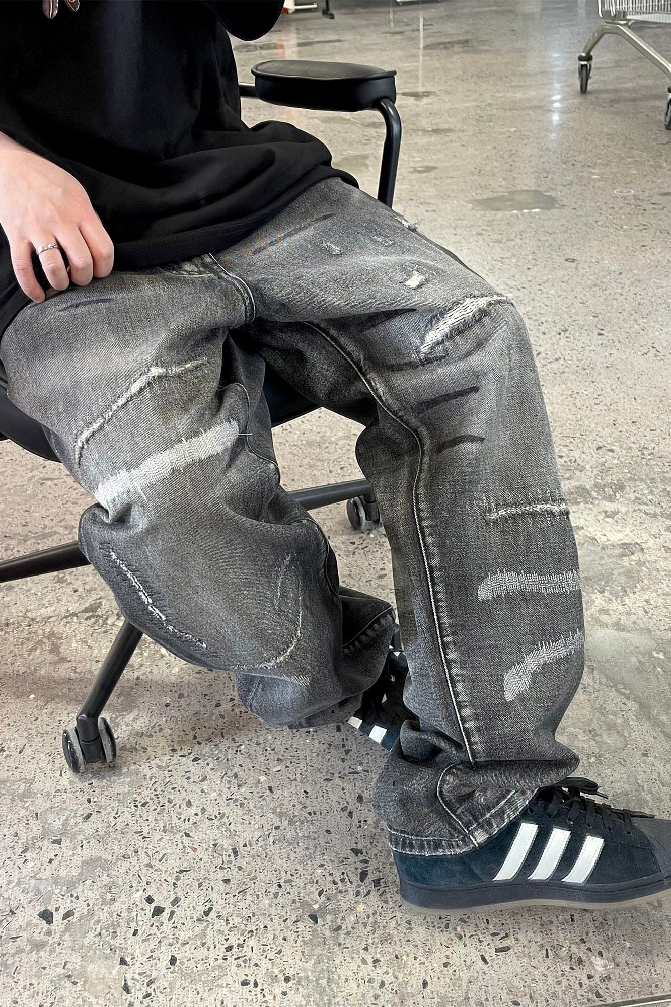 ME DA IGUAL Washed Slashed Patch Distressed Jeans, premium urban and streetwear designers apparel on PROJECTISR.com, ME DA IGUAL
