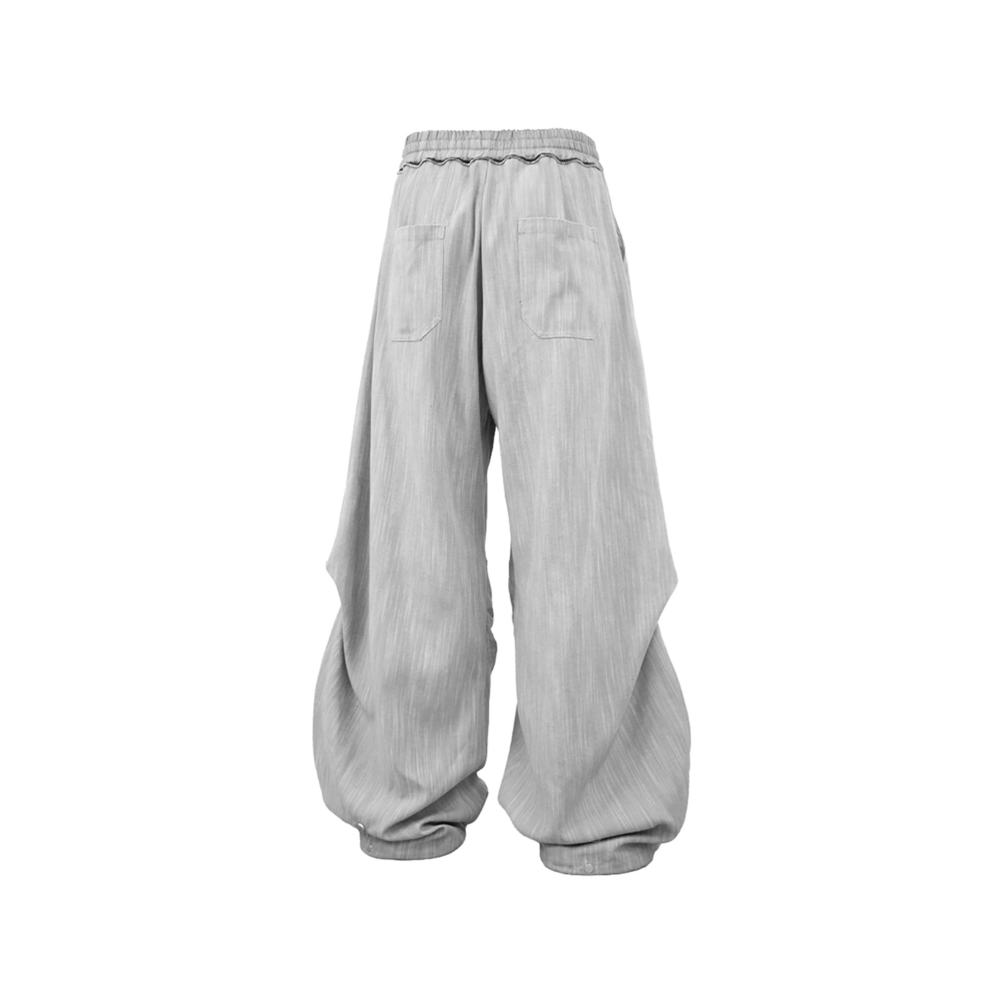 RELABEL Crinkled Drawstring Oversized Pants Gray
