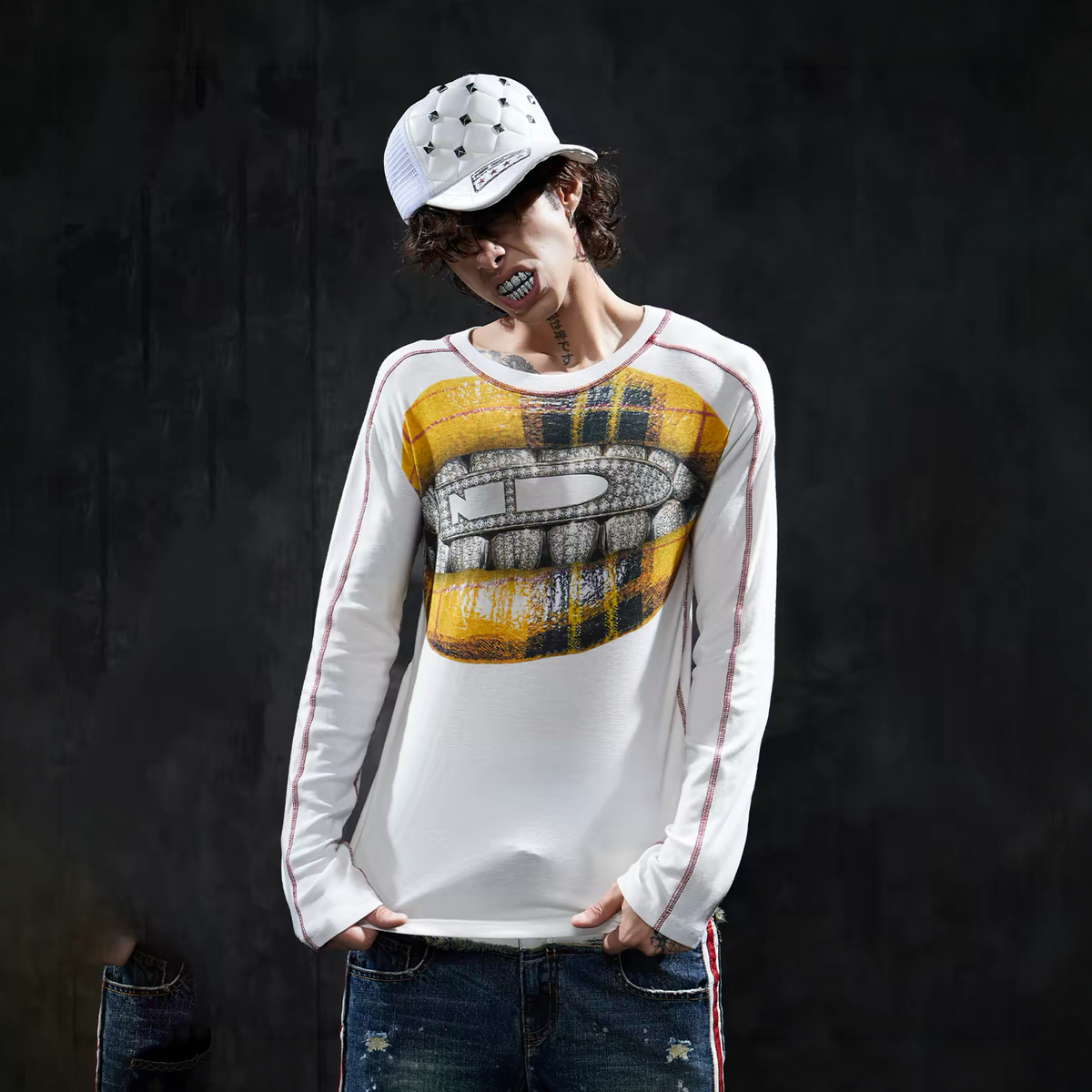 DND4DES Opium Graphic Slim Wool-Blend Long-Sleeve Tee