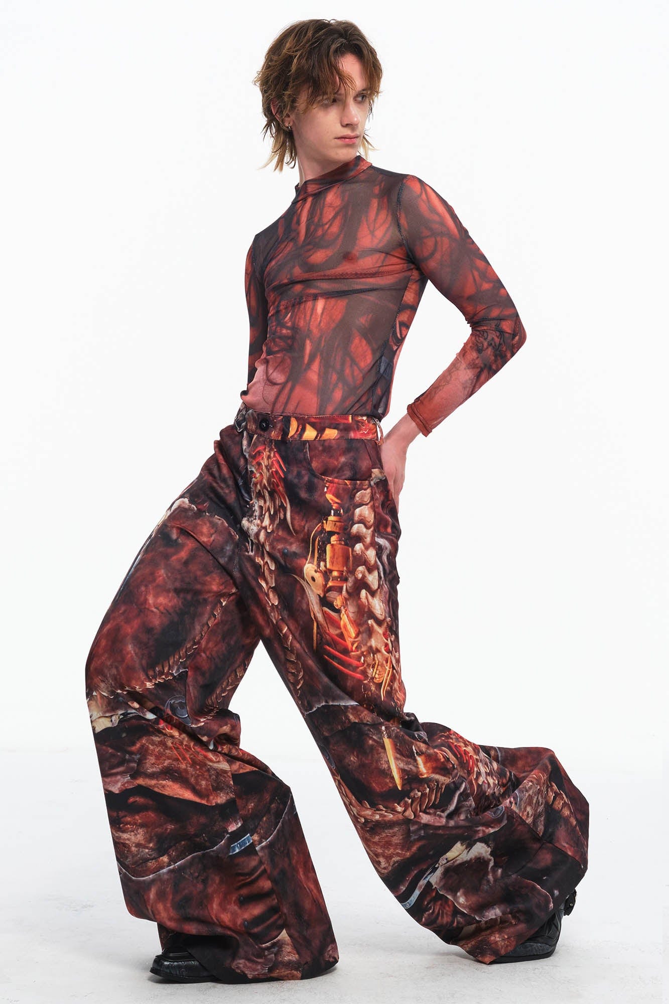 EMBRYO Tribal Skeleton Jewel Full-Print Wide-Leg Pants