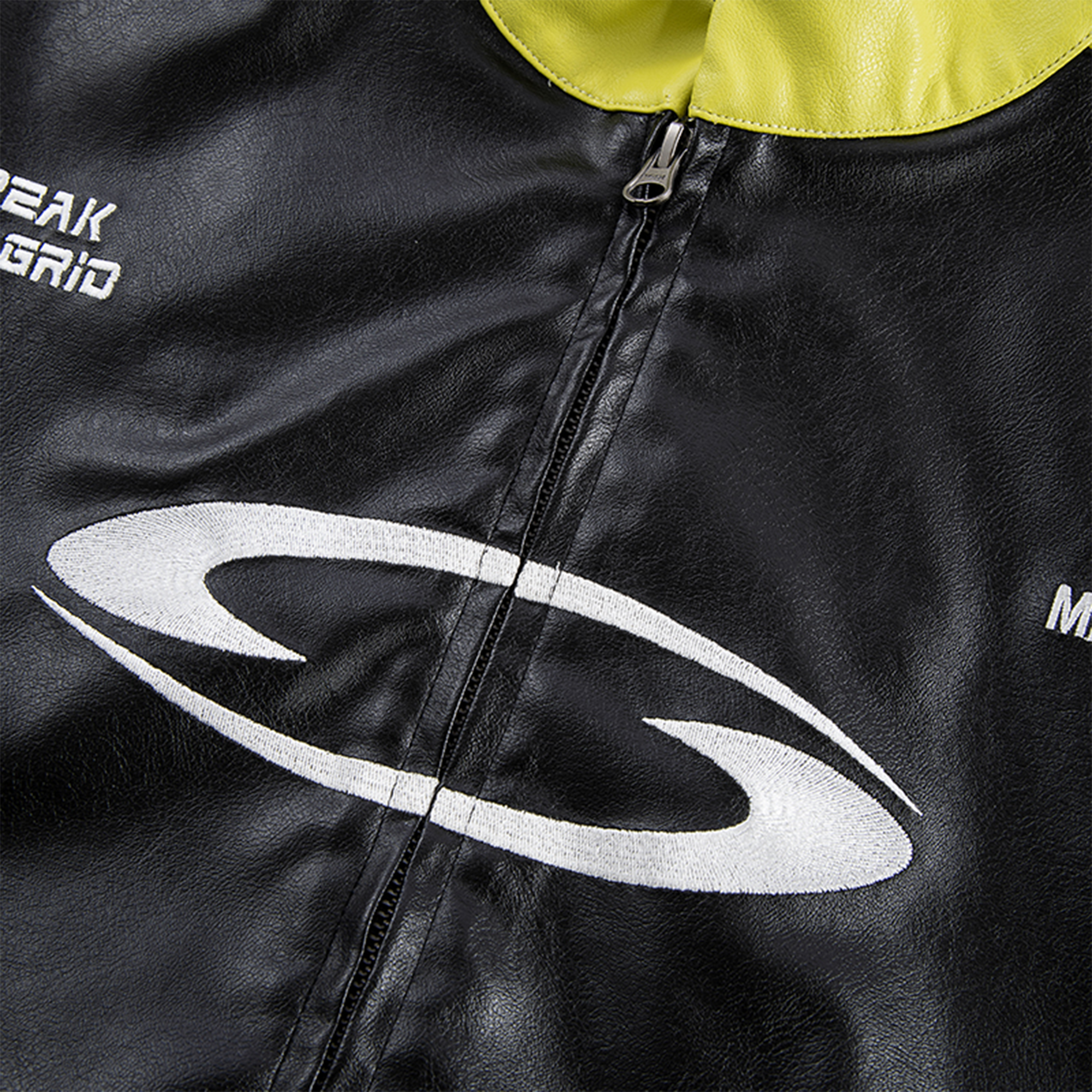 F2CE Contrast Panel Embroidered Moto Jacket