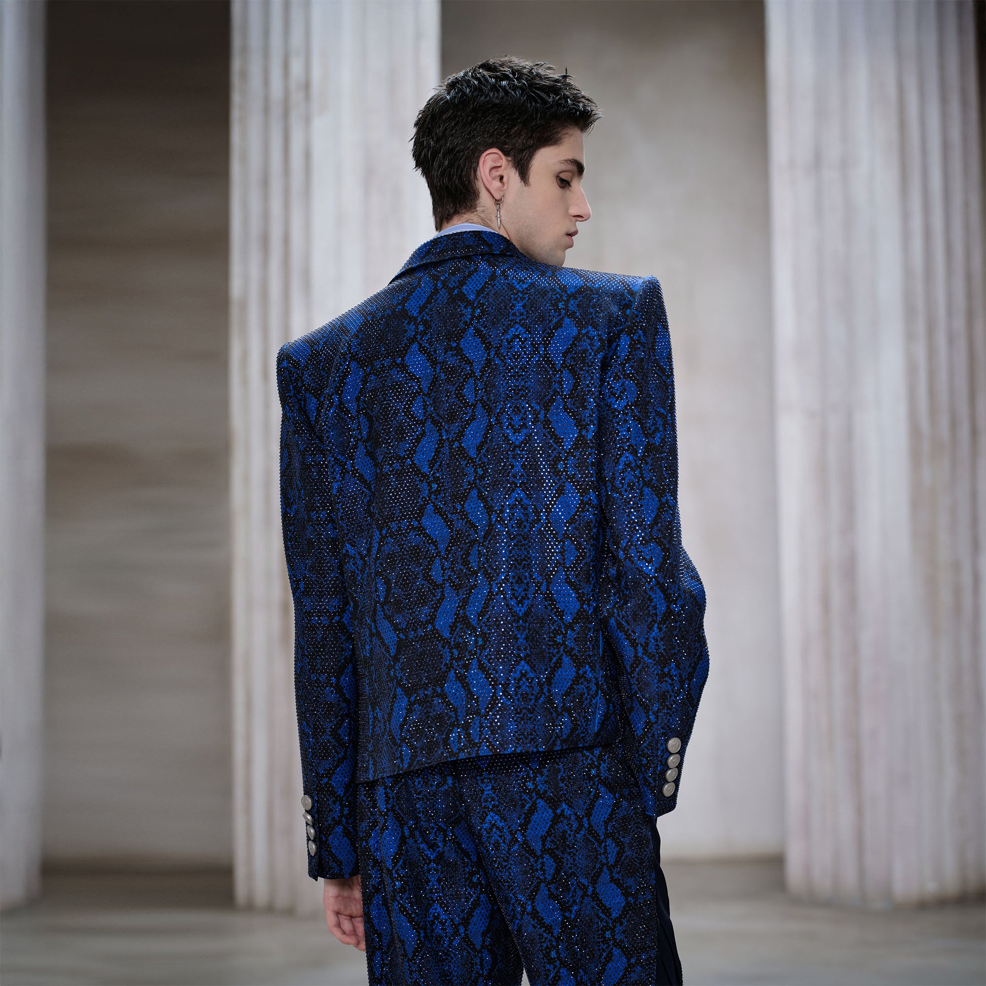 FACEONLAB Snake Diamond Double-Breasted Blazer