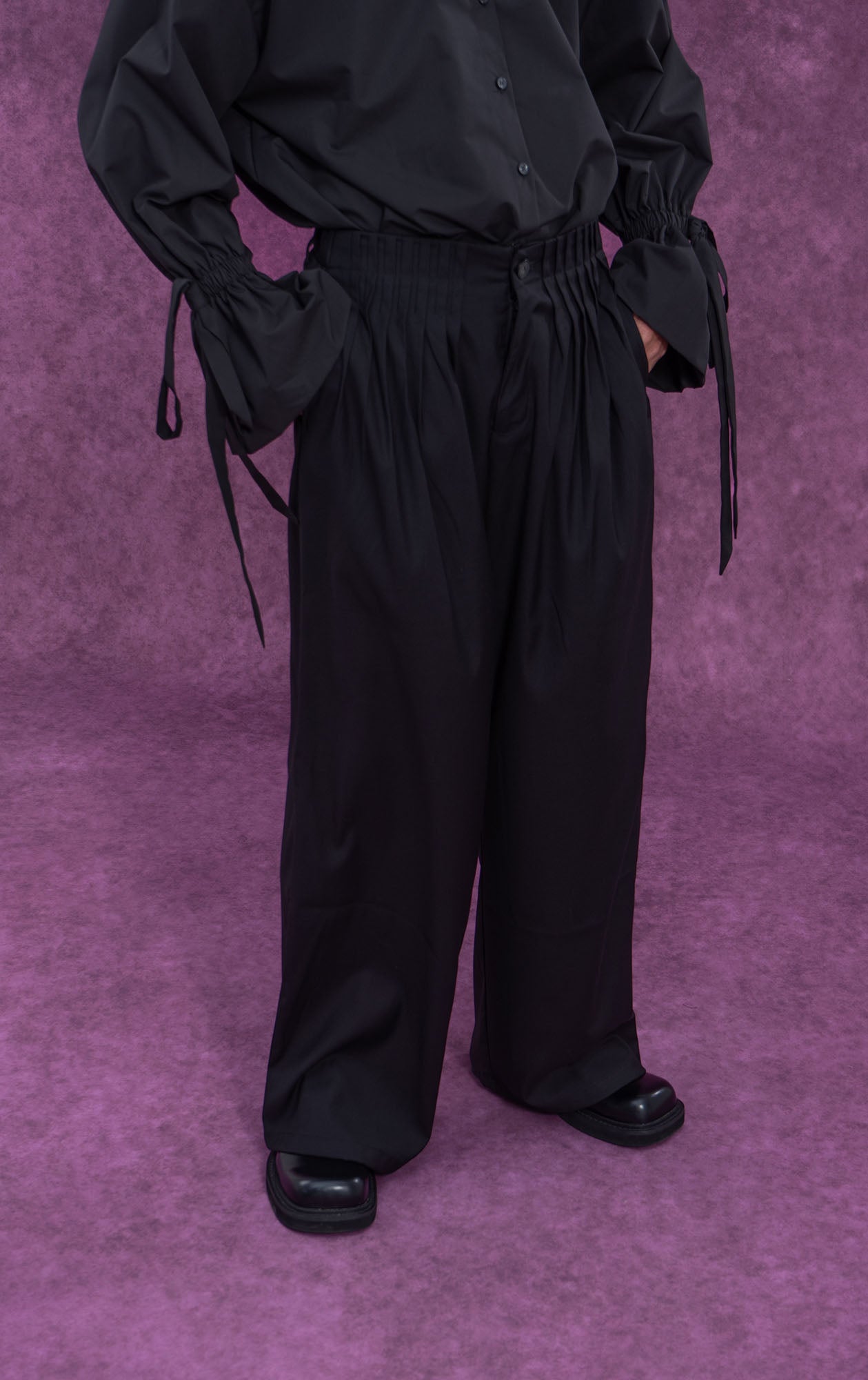 CLP Pleated Waist Structured Wide-Leg Pants
