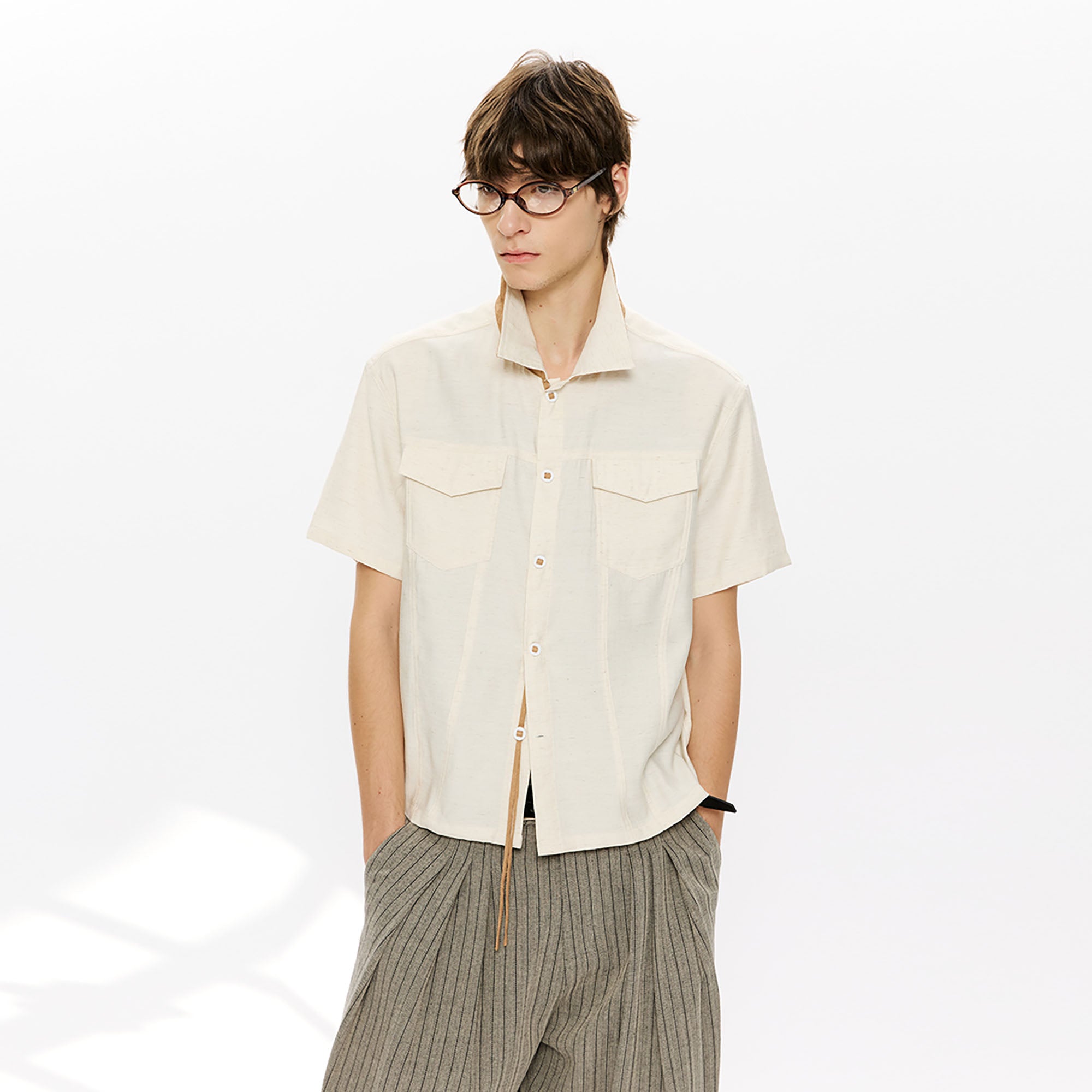 KREATE Contrast Collar Linen Half Shirt, premium urban and streetwear designers apparel on PROJECTISR.com, KREATE