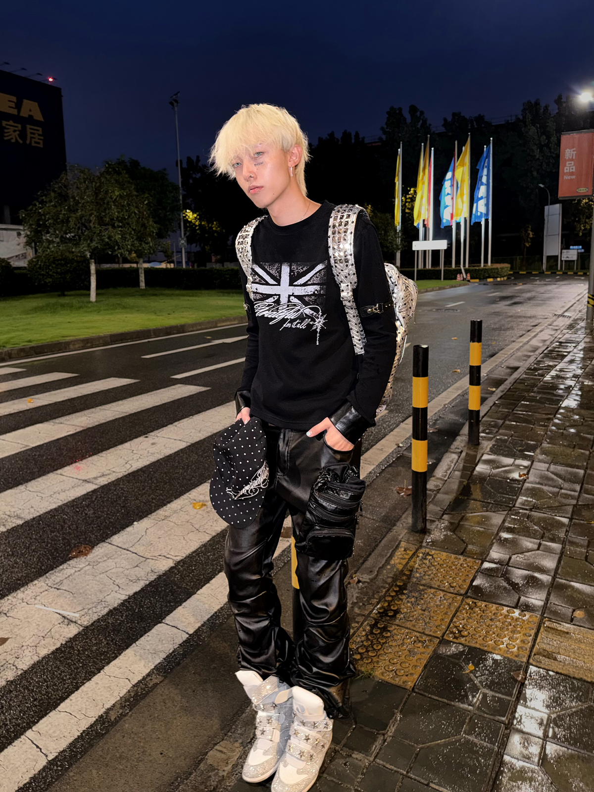 SAXGENWON Union Jack Rivet Spliced Punk Long-Sleeve Tee