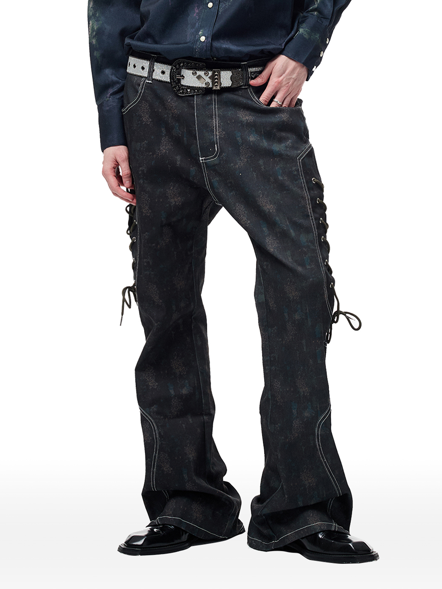 CYCYCY Wasteland Leopard Drawcord Flared Jeans