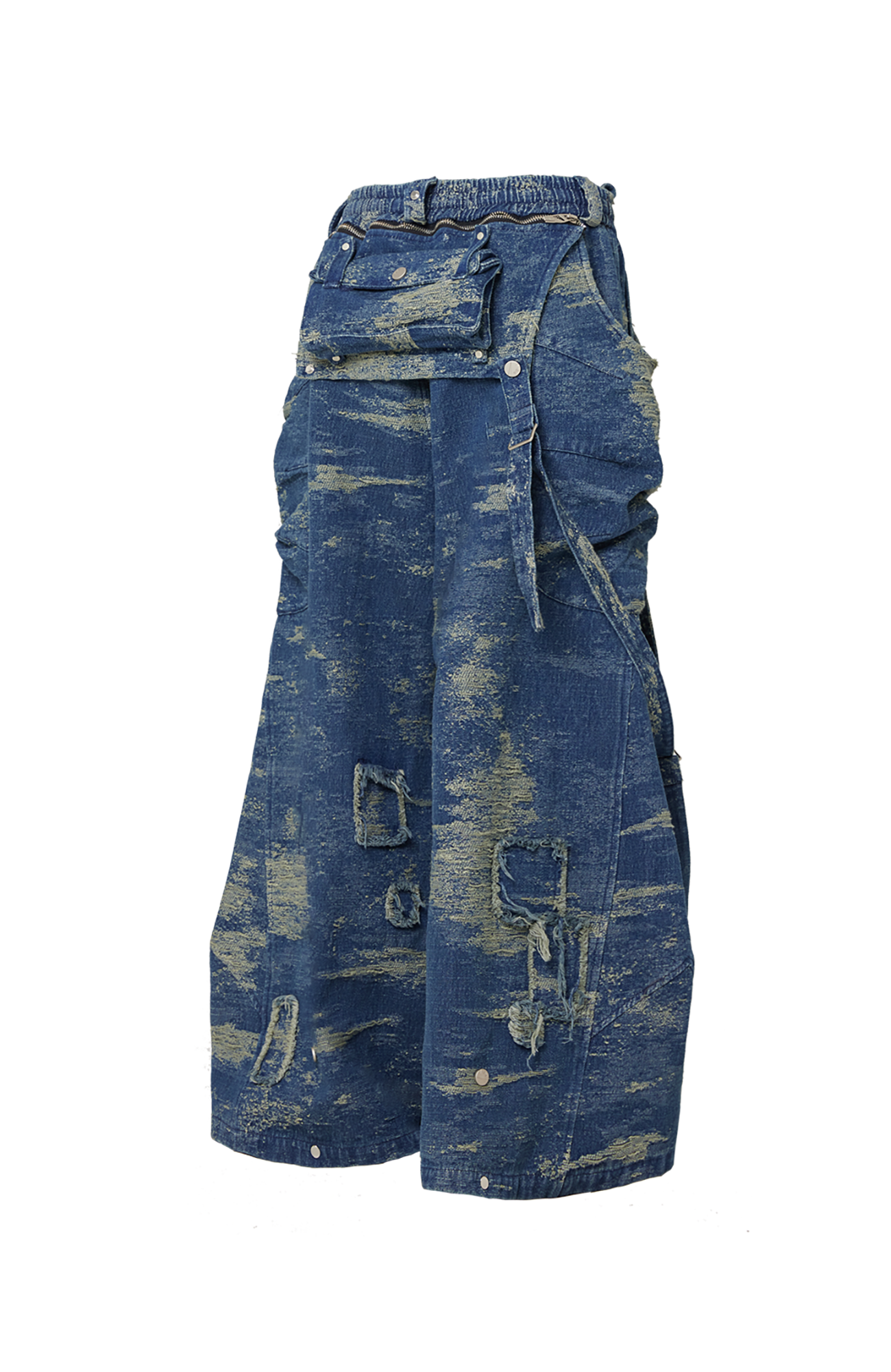 RELABEL Convertible Distressed Denim Overalls
