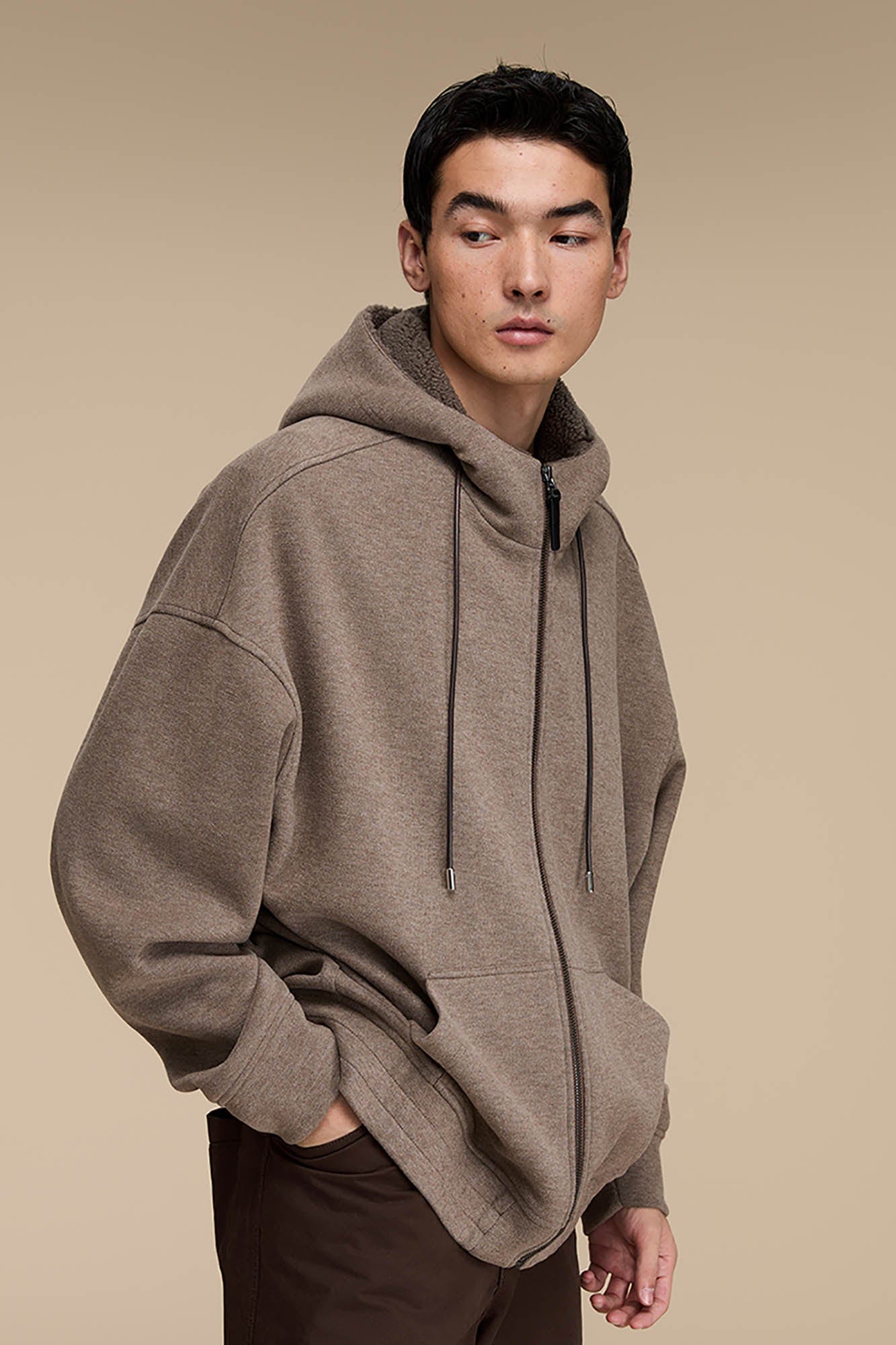 OPICLOTH Fleece-Lined Collared Hooded Jacket