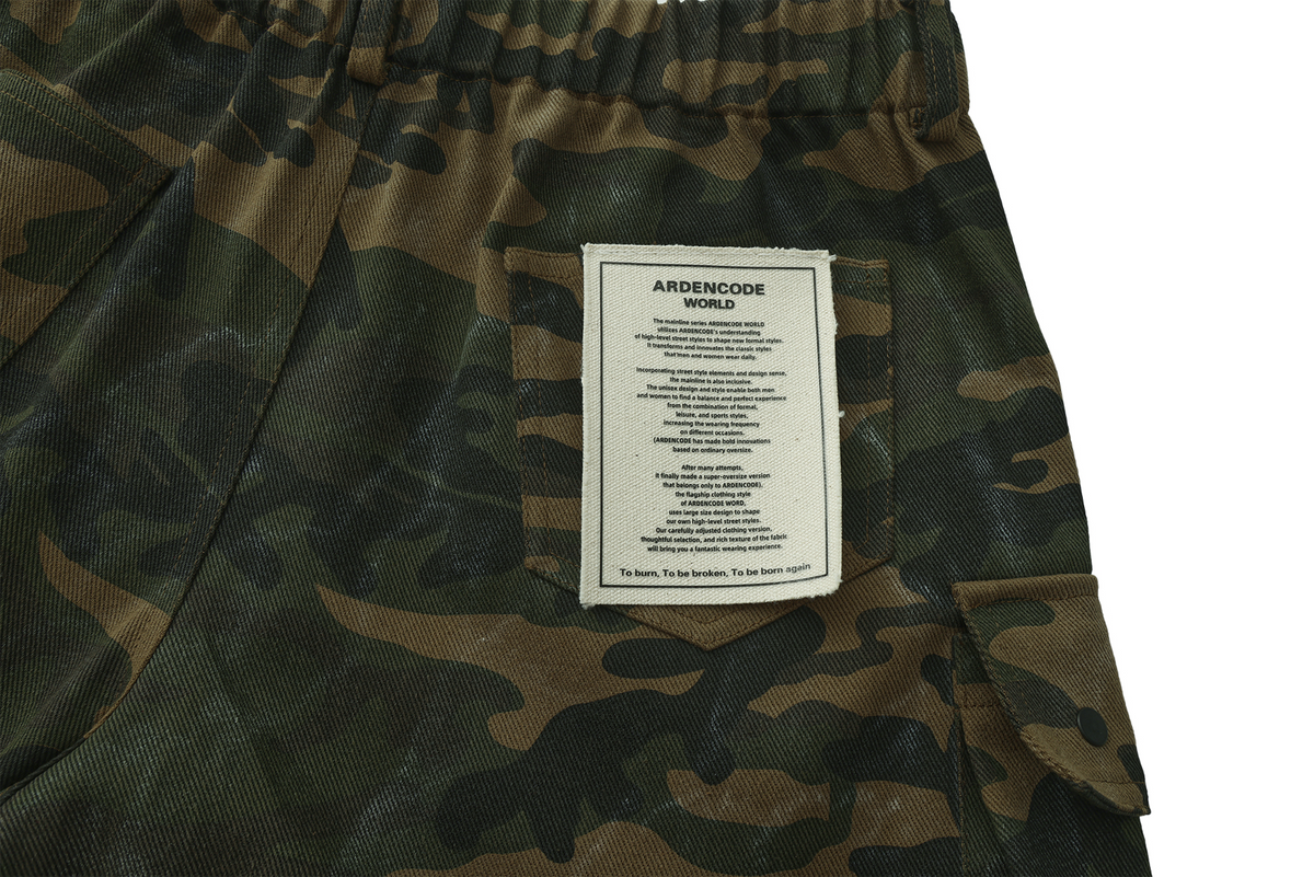 ARDENCODE Camo Multi-Pocket Wide-Leg Cargo Pants, premium urban and streetwear designers apparel on PROJECTISR.com, ARDENCODE