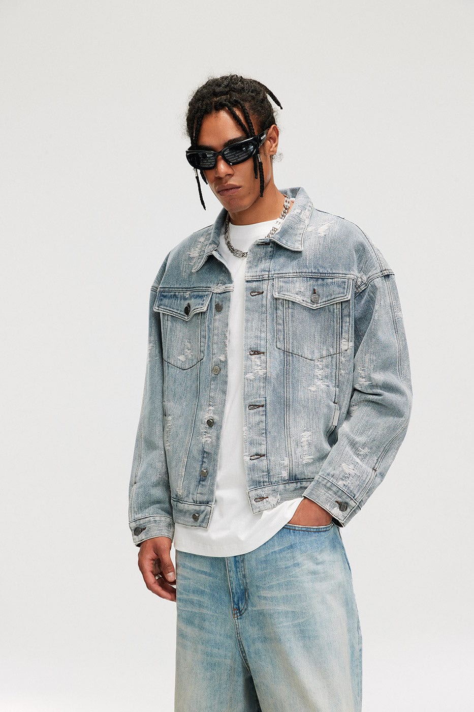 BONELESS Ripped Washed Denim Jacket, premium urban and streetwear designers apparel on PROJECTISR.com, BONELESS