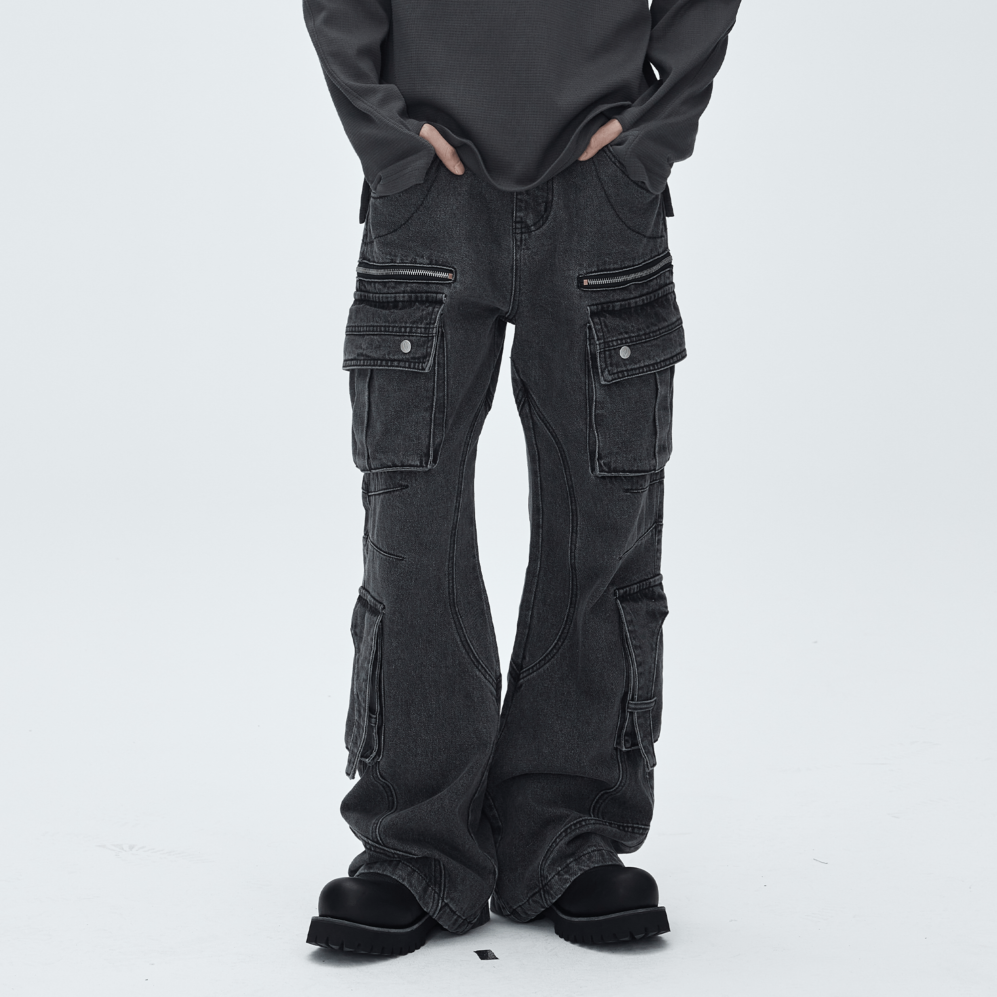 CATSSTAC Washed Multi-Pocket Utility Straight-Leg Jeans, premium urban and streetwear designers apparel on PROJECTISR.com, CATSSTAC