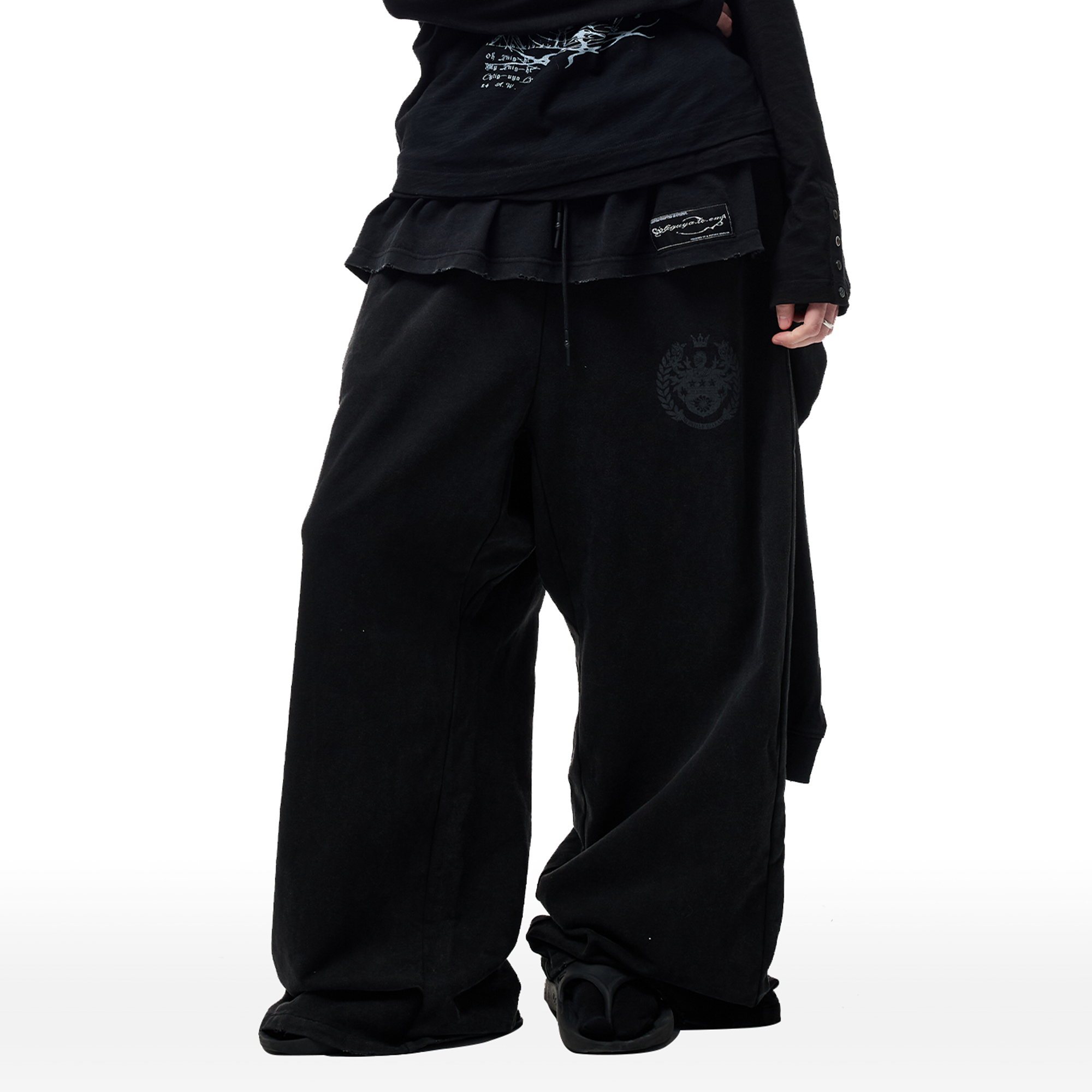 CYCYCY Layered Raw Edge Wide-Leg Sweatpants Black