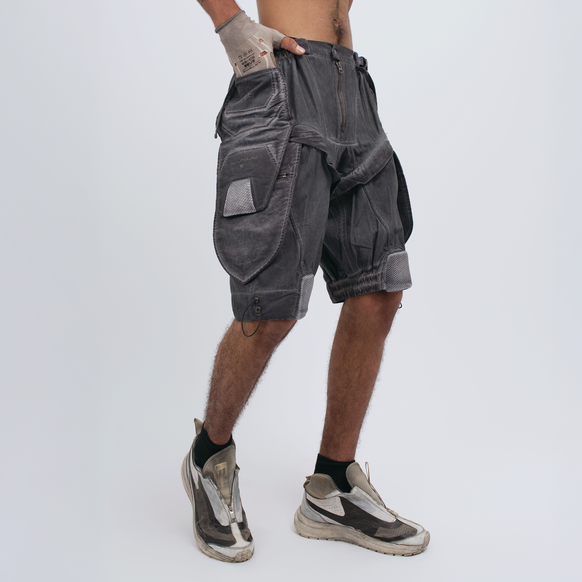 STEAM Distressed Spliced Detachable Utility Shorts