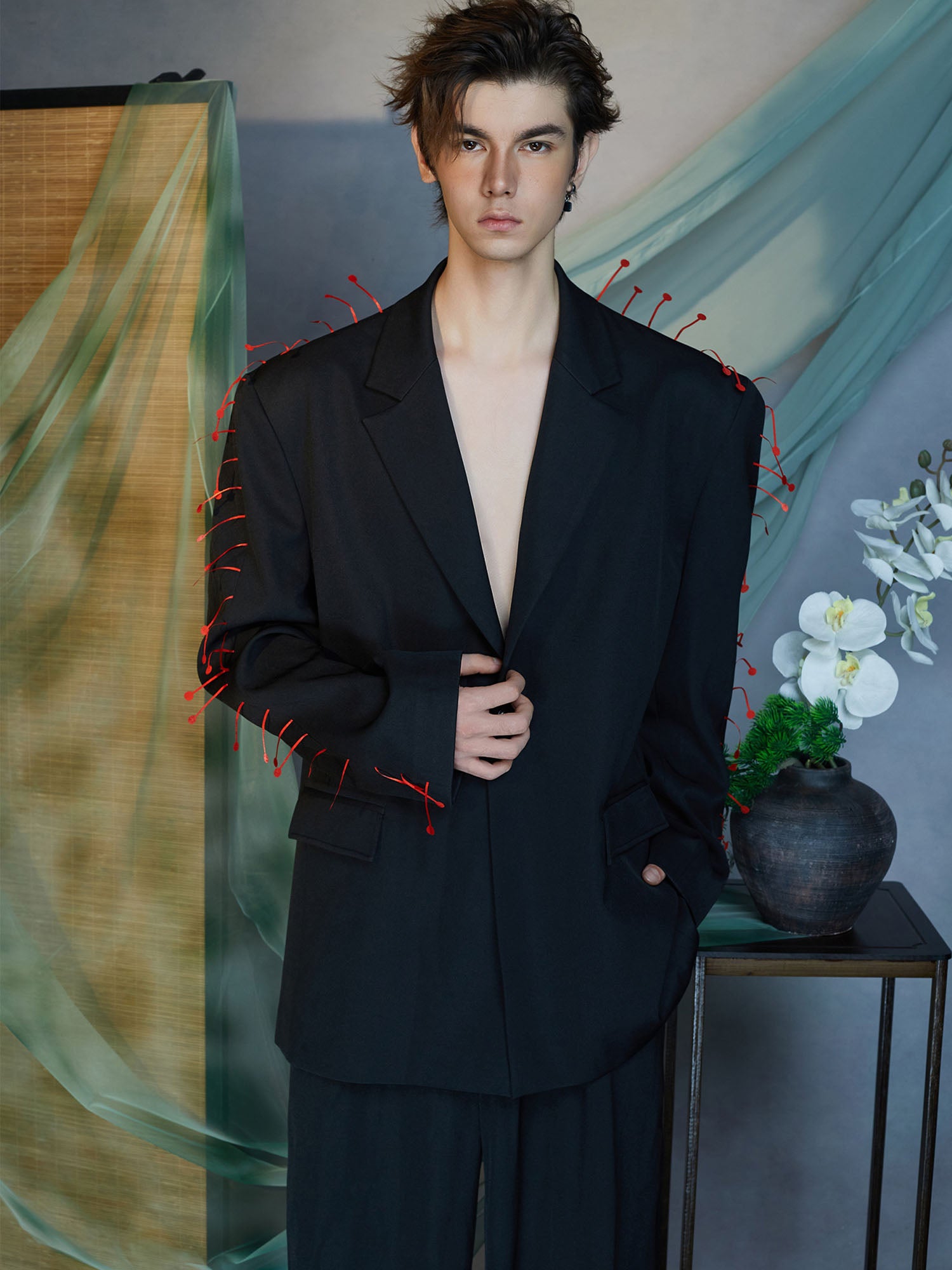 JIECHI Spiked Embellished Oversized Blazer, premium urban and streetwear designers apparel on PROJECTISR.com, JIECHI