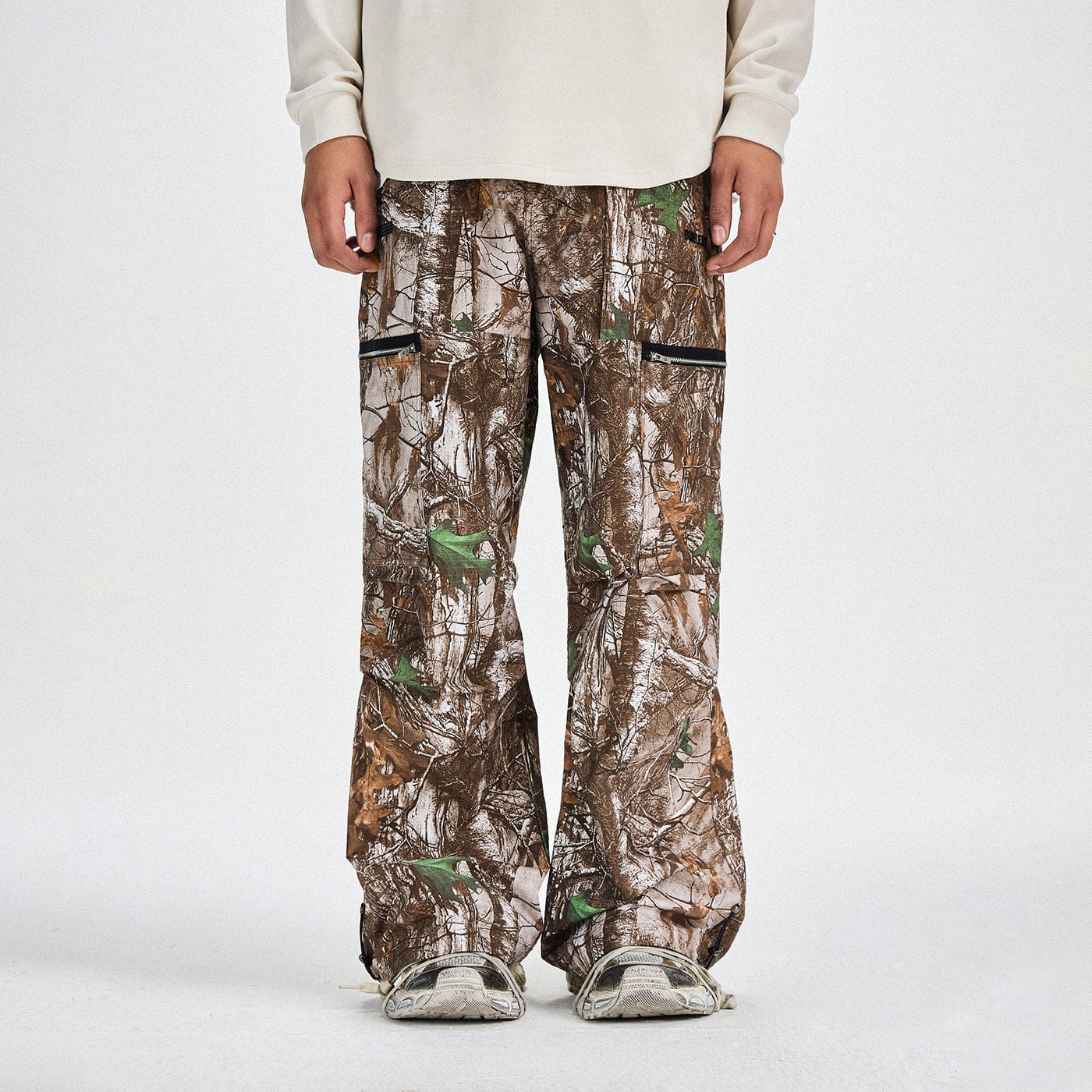 BONELESS Withered Leaves Crinkled Camo Cargo Pants, premium urban and streetwear designers apparel on PROJECTISR.com, BONELESS