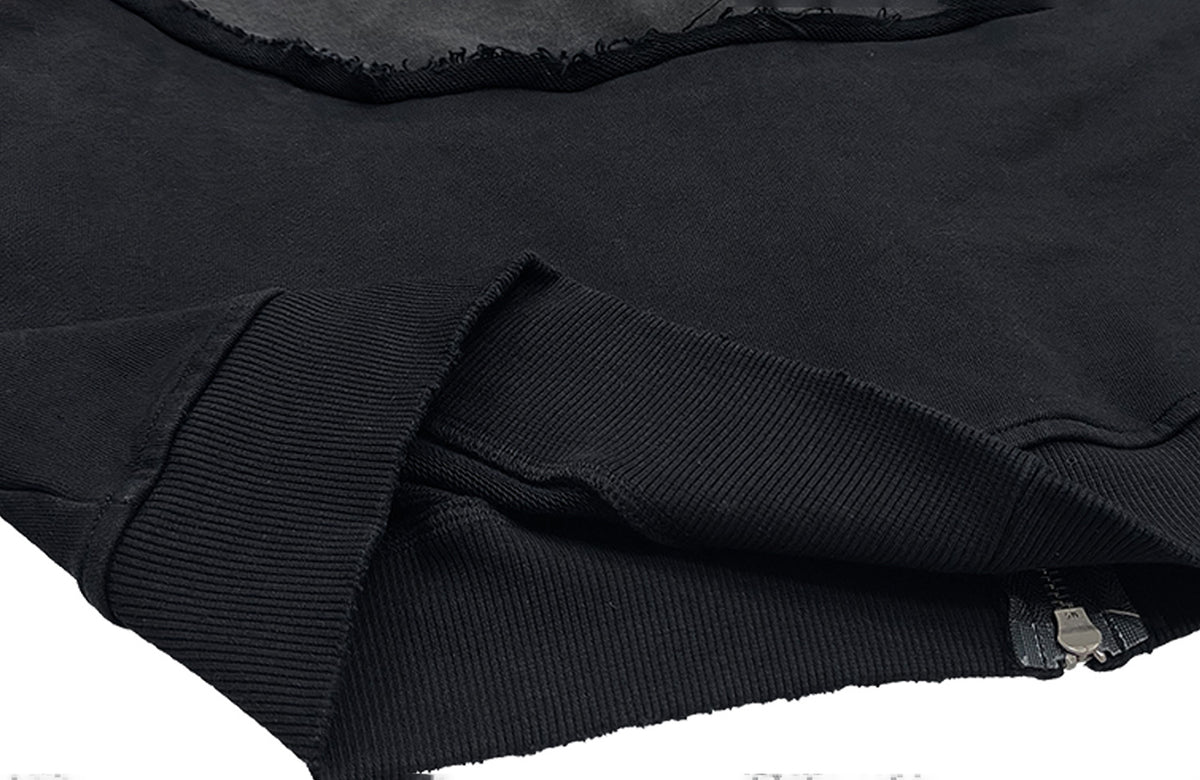 WANNA LAB Washed Distressed Rivet Zip-Up Hoodie