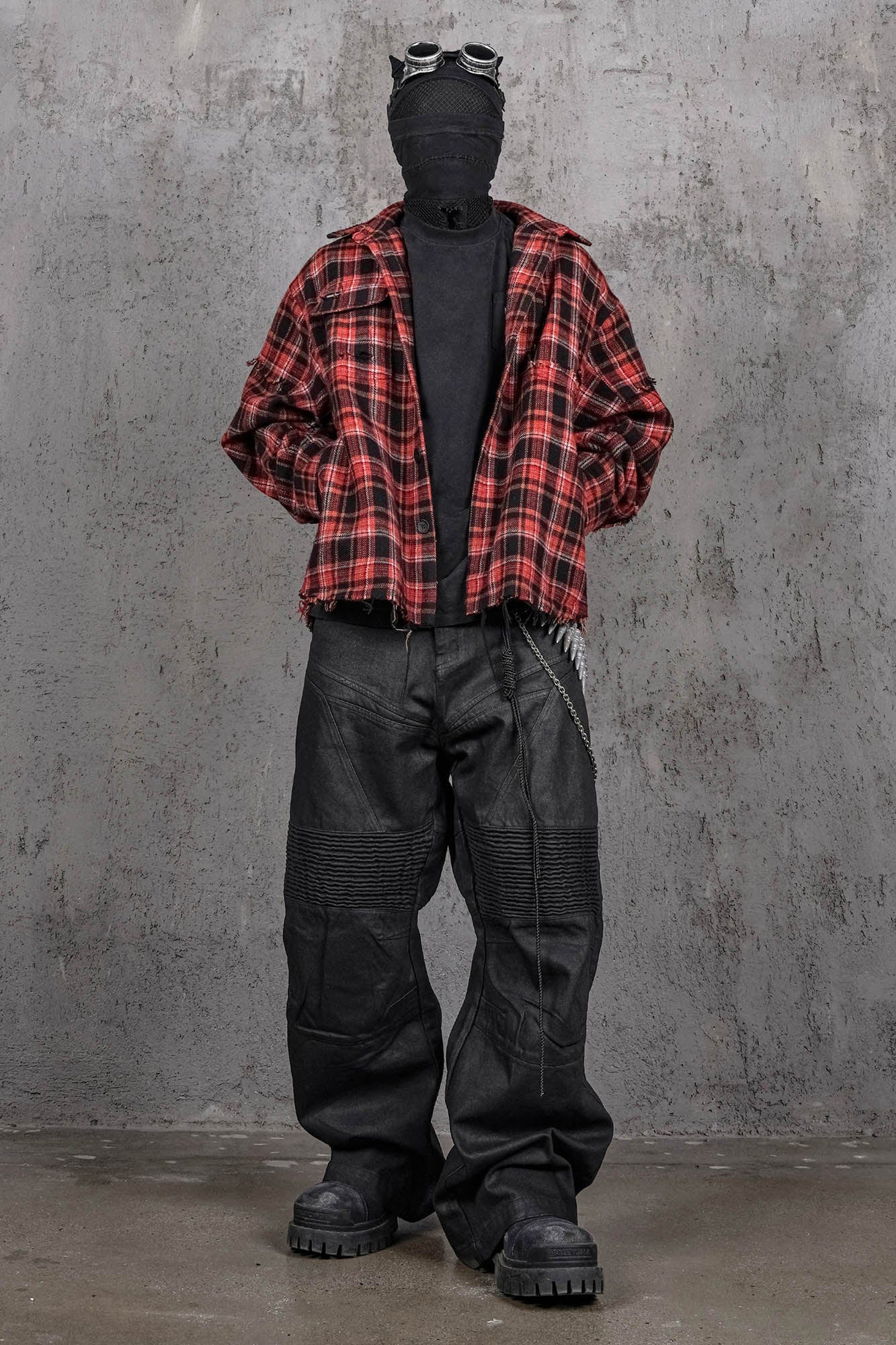 UNDERWATER Crimson Ruin Distressed Plaid Shirt Jacket