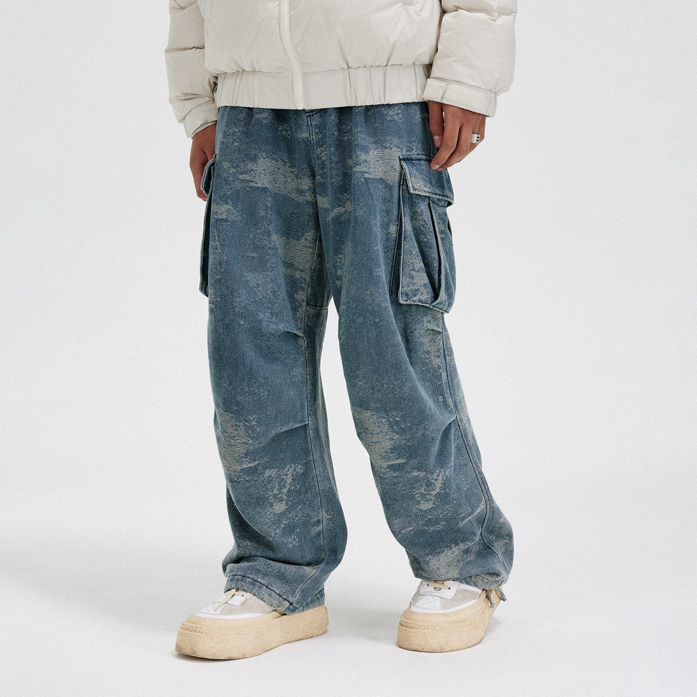 BONELESS Washed Frayed Crinkled Baggy Jeans, premium urban and streetwear designers apparel on PROJECTISR.com, BONELESS